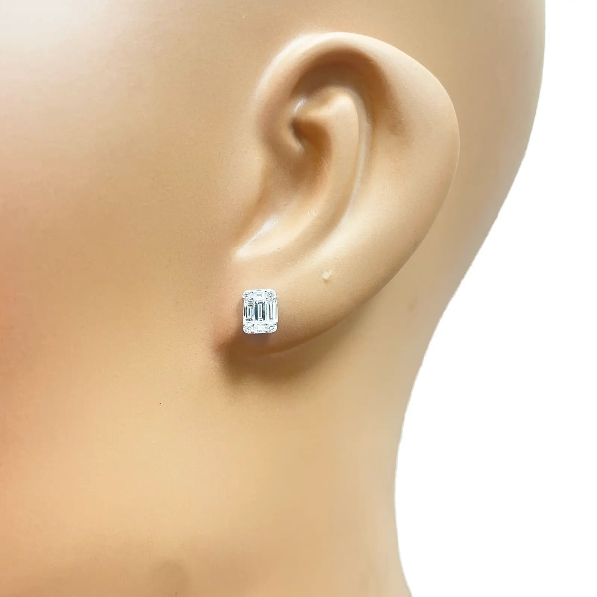 14ct White Gold Natural Diamond Round & Baguette Square Stud Earrings 0.46ct Diamond earring