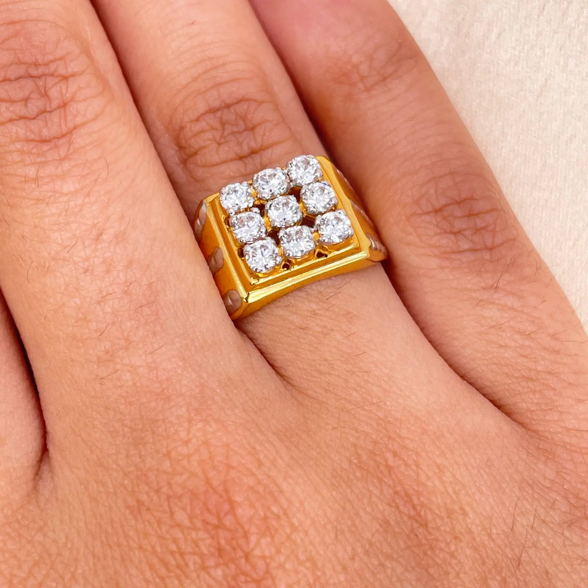 14ct Yellow Gold High Polished Cubic Zirconia Men's Signet Ring