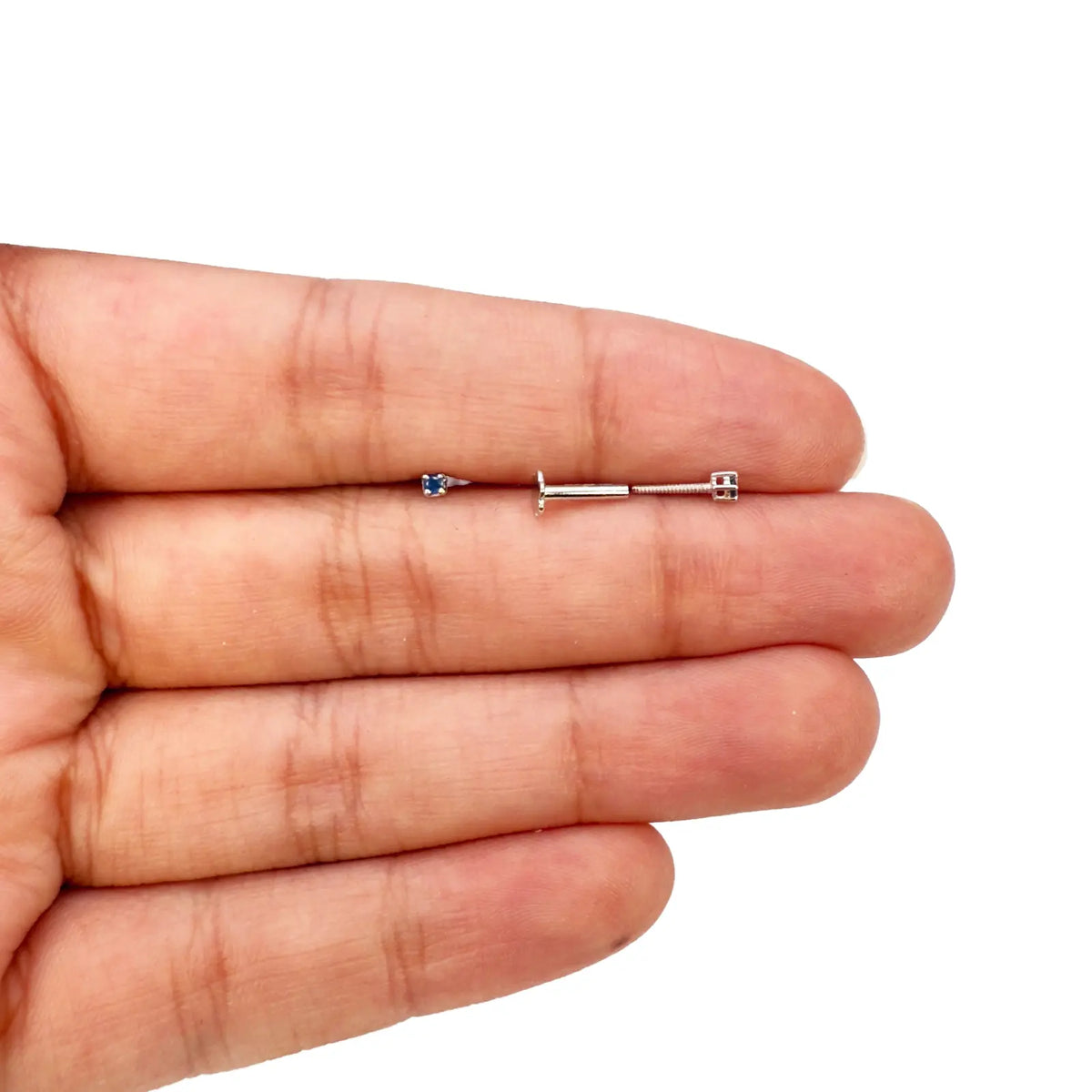 18ct White Gold Natural Round Sapphire Kids Children's Stud Earrings 0.04ct