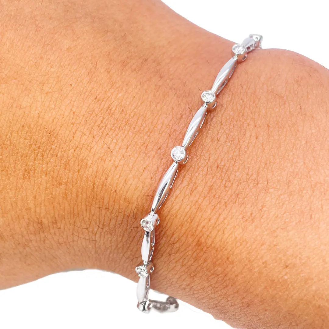18ct White Gold Round Natural Diamond Bamboo Bracelet 0.55ct 7 Inches Diamond Bracelets