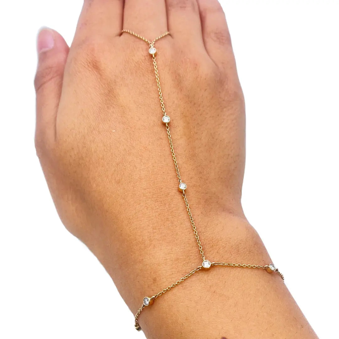 18ct Yellow Gold Diamond Finger & Hand Chain Bracelet 0.40ct 8.5inches Diamond Bracelets