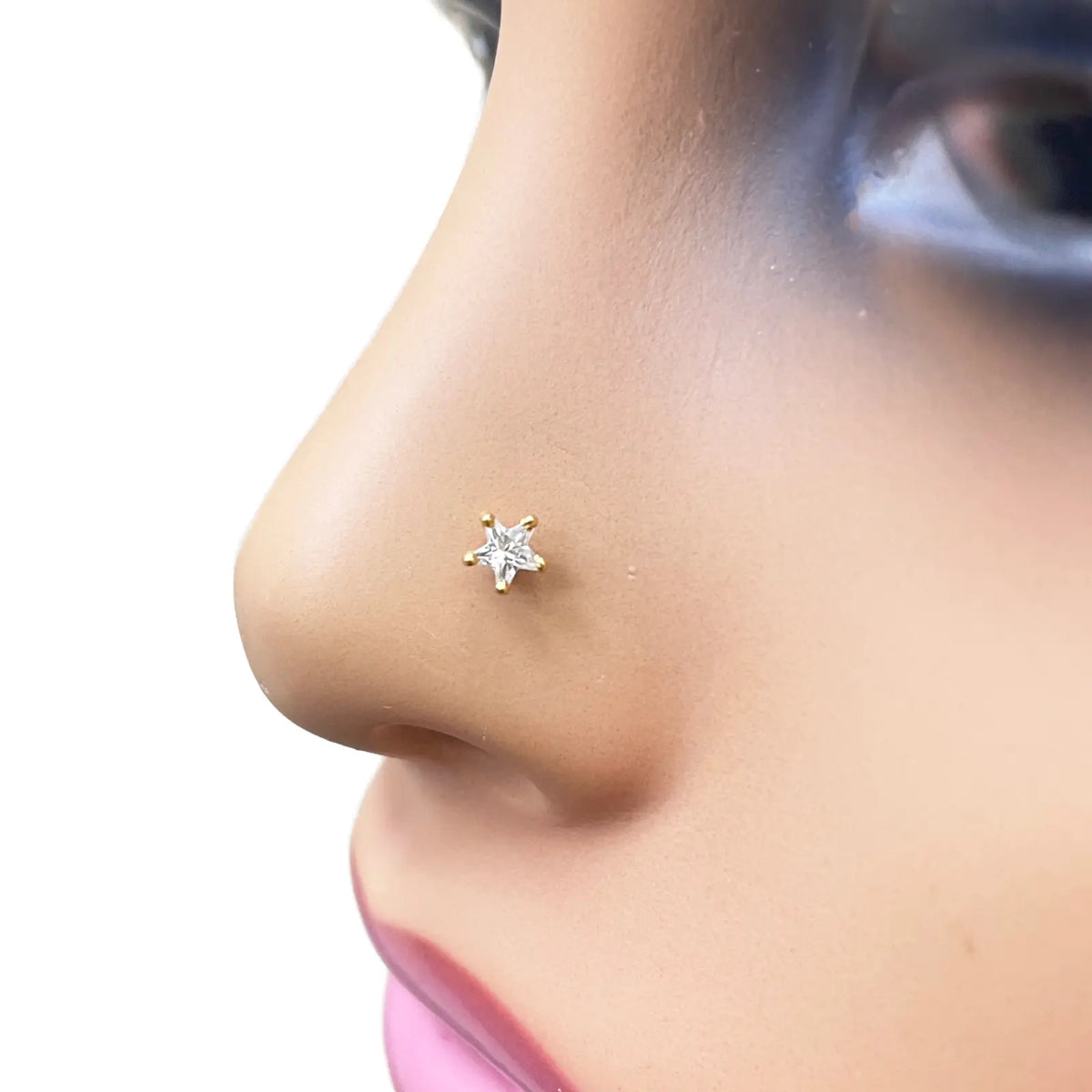 22ct Gold Cubic Zirconia Star Nose Stud/Pin 4.3mm Width