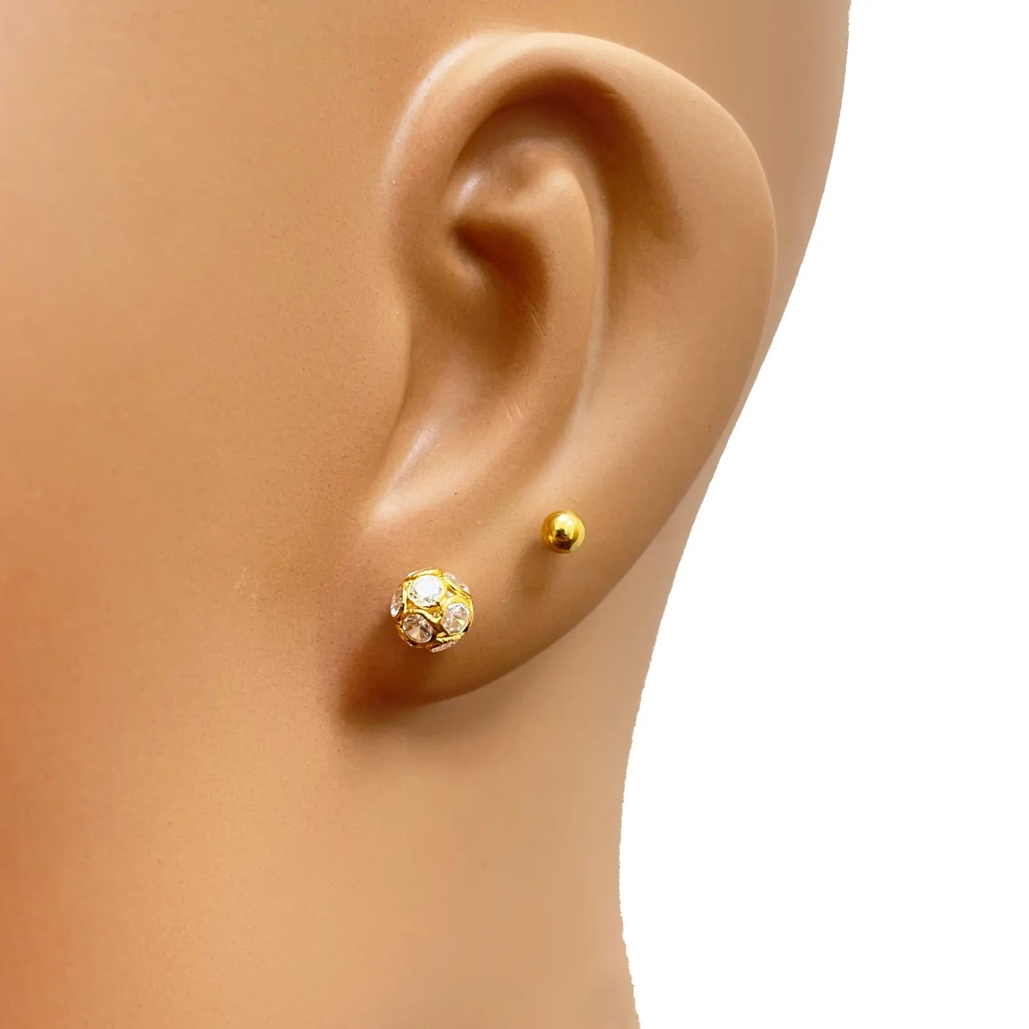 22ct Yellow Gold Fancy Sparkly Ball Earrings with Cubic Zirconia Gold earring