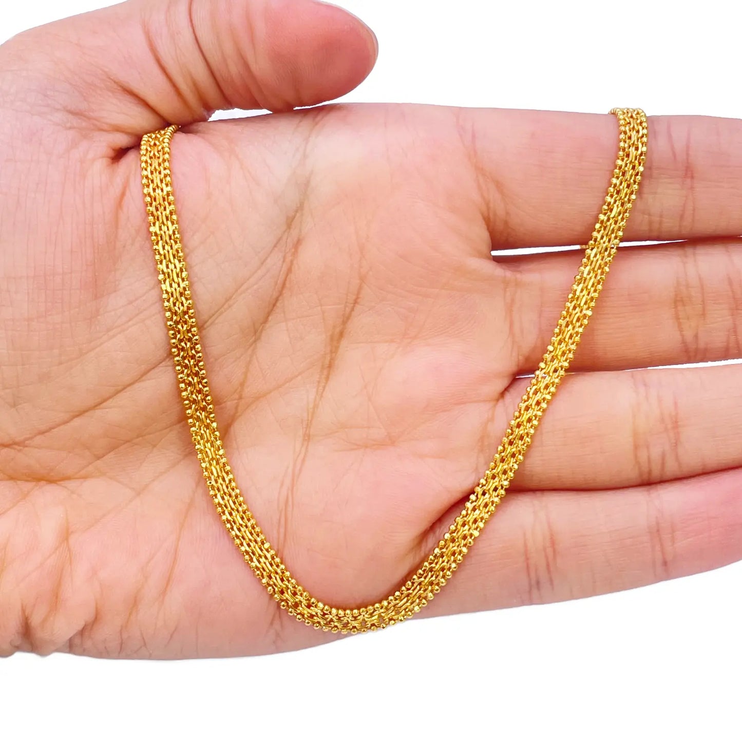 22ct Yellow Gold Mini Beaded Flat Link Chain Necklace 22 Inches 4.5mm Wide Gold Chain