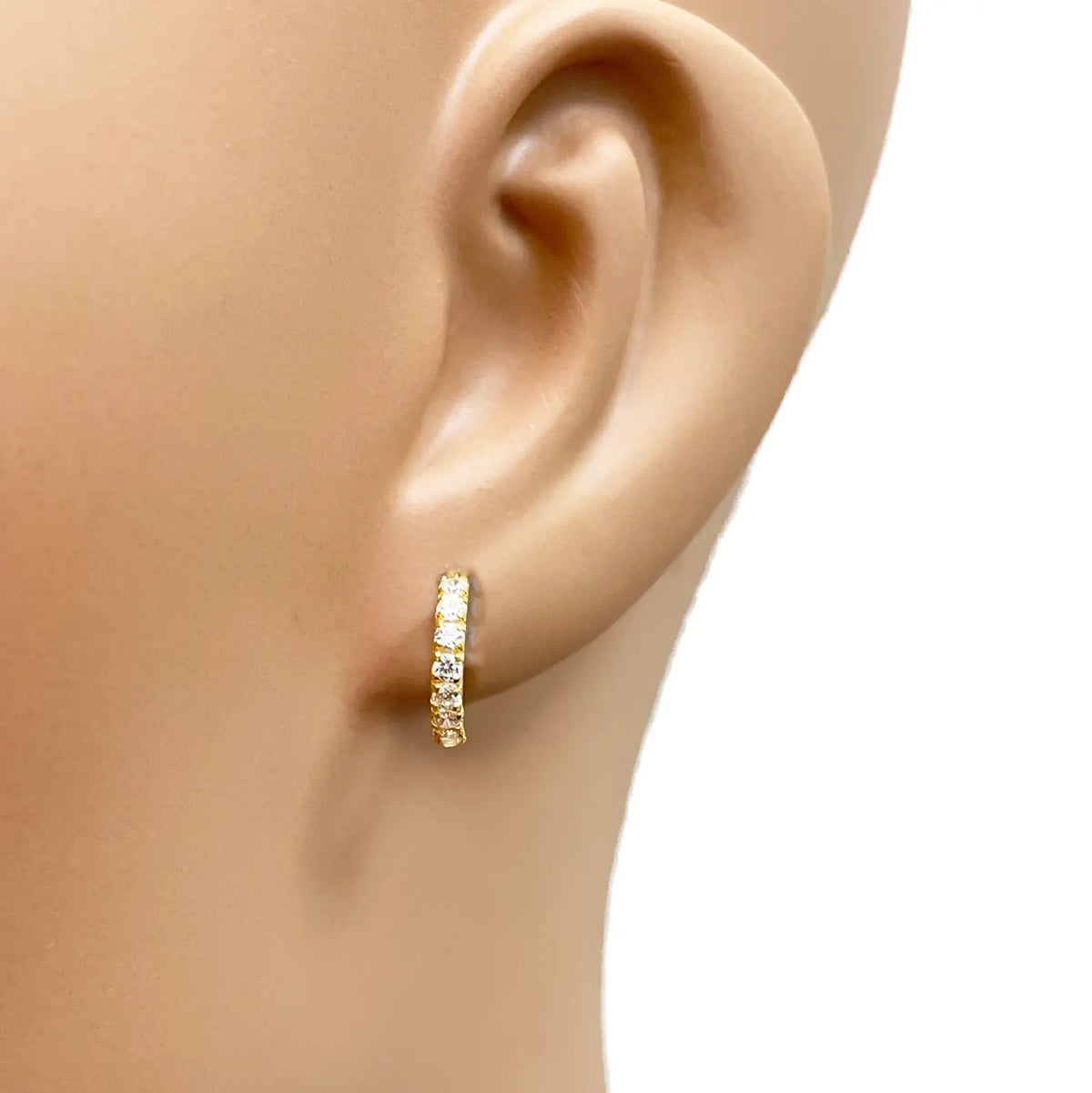 22ct Yellow Gold Small Sparkly Cubic Zirconia Hoop Huggie Children's Earrings 11mm Length