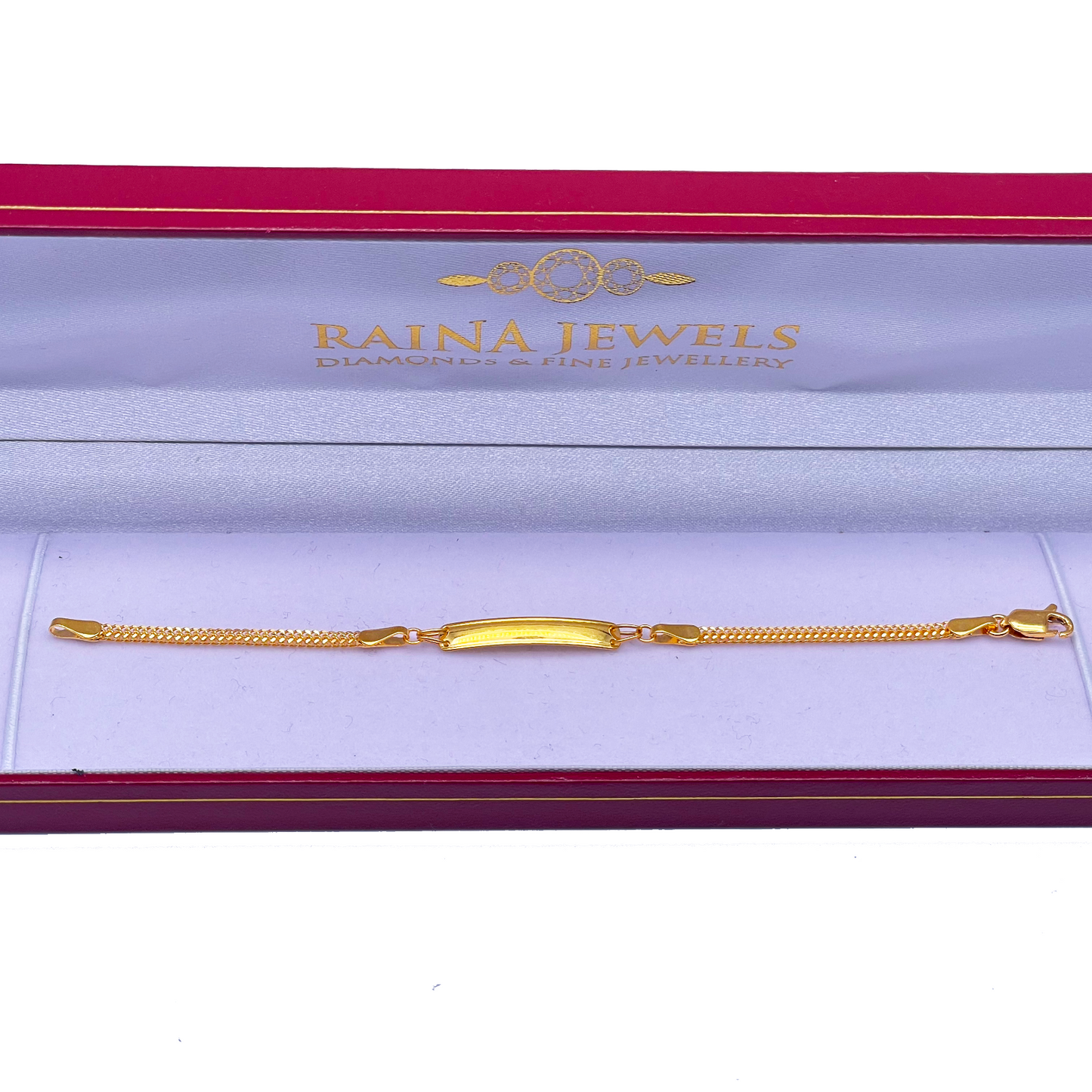 22ct Yellow Gold Kids' Engravable Bar Curb Chain Bracelet - 5 Inch