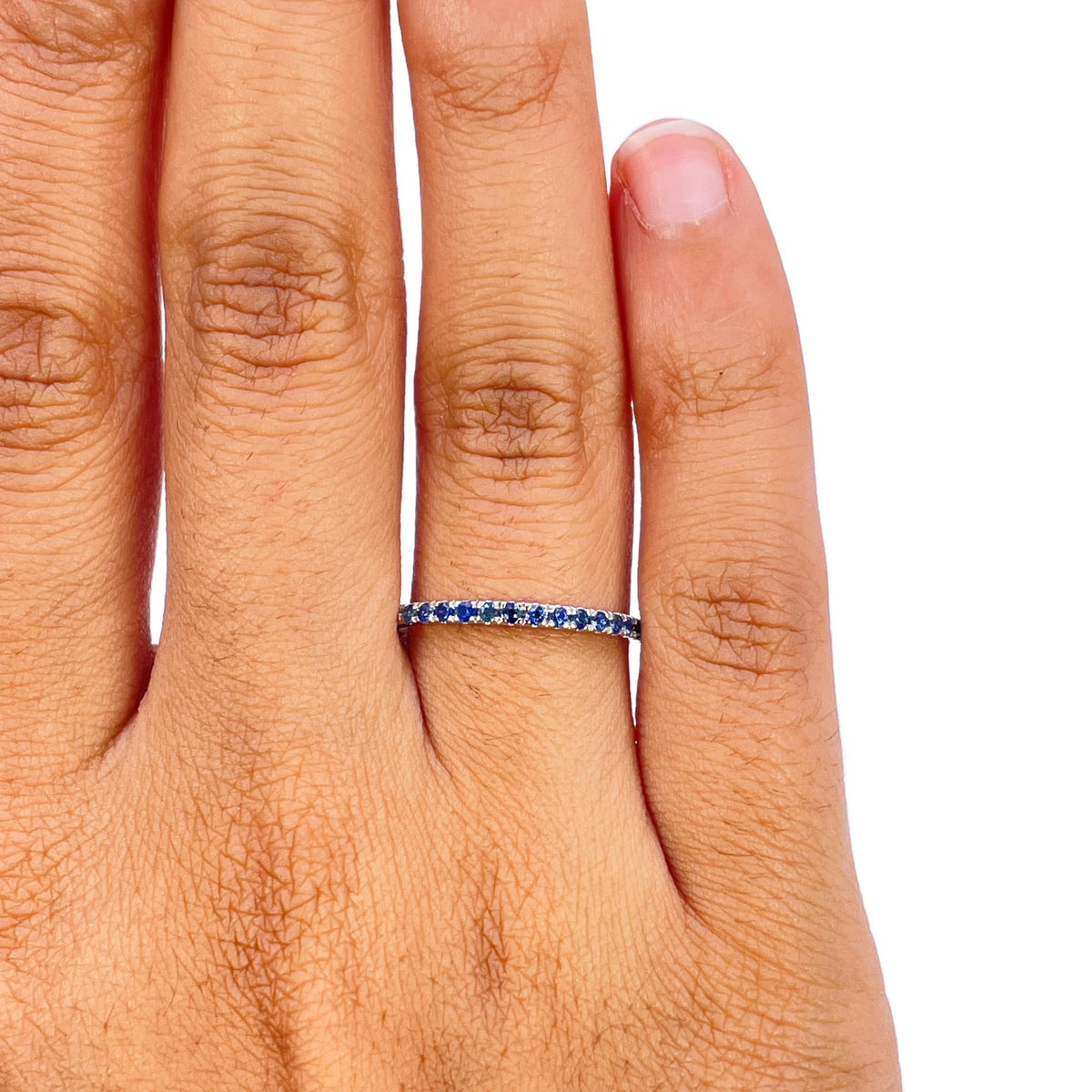 14ct White Gold Natural Sapphire Half Eternity Ring Pave 0.24ct