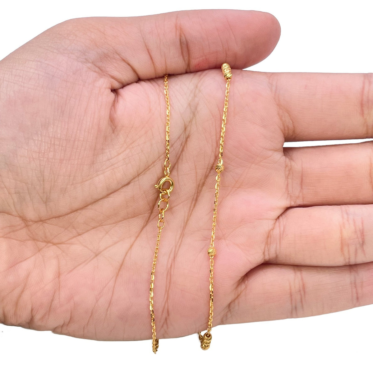 22ct Yellow Gold Fine Cable Chain Necklace Diamond Cut Beads Dainty 16 Inches