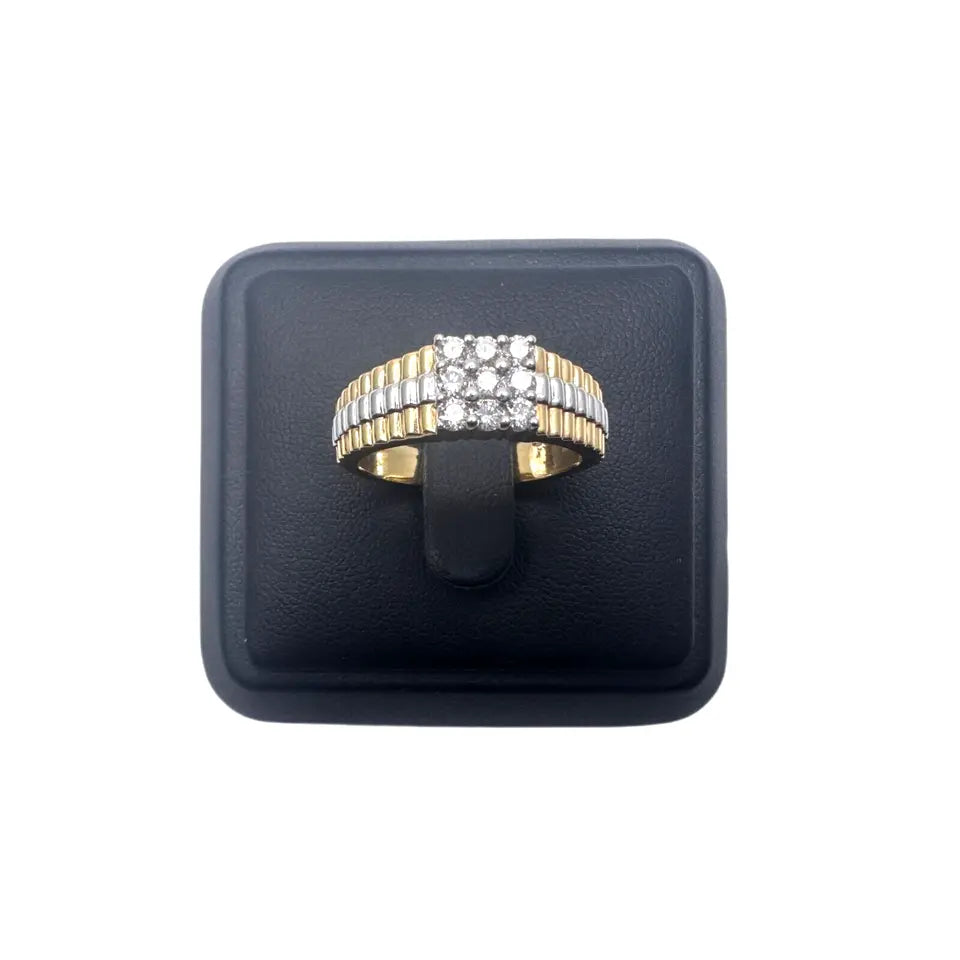 18Ct Yellow Gold Diamond 9 Stone Men's Ring Bi-Colour Ribbed Shank 0.50cts G/SI