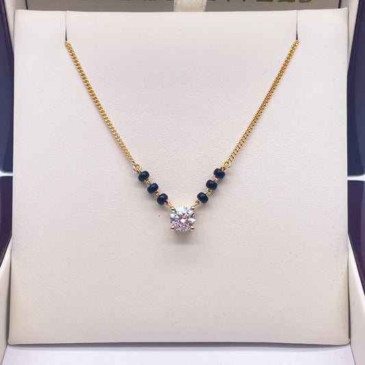 18ct Yellow Gold Lab Grown Diamond 0.50ct Black Beads Mangalsutra Necklace Mangalsutra Chains
