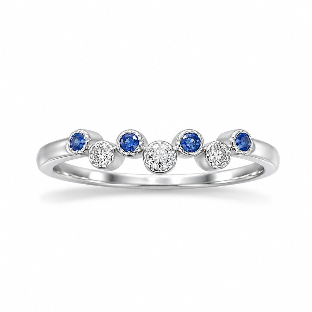 18ct White Gold Blue Sapphire & Diamond Round Cluster Ring 0.15ct
