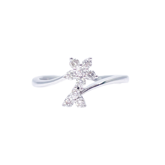 18ct White Gold Round Diamond Floral Crossover Ring 0.21ct