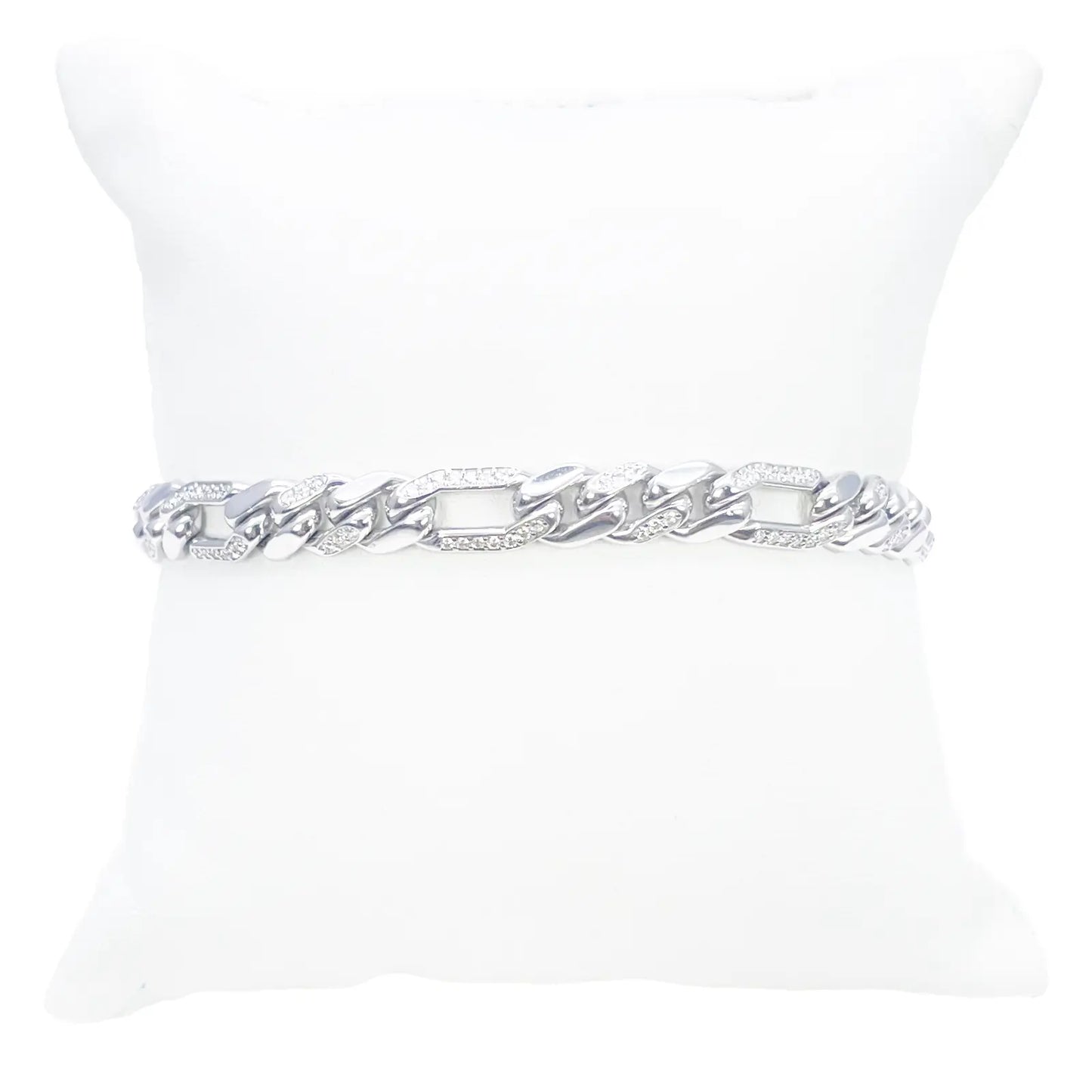 14ct Gold Natural Round Diamond Figaro Mens Bracelet 1.60ct 8 Inches  Diamond Bracelets