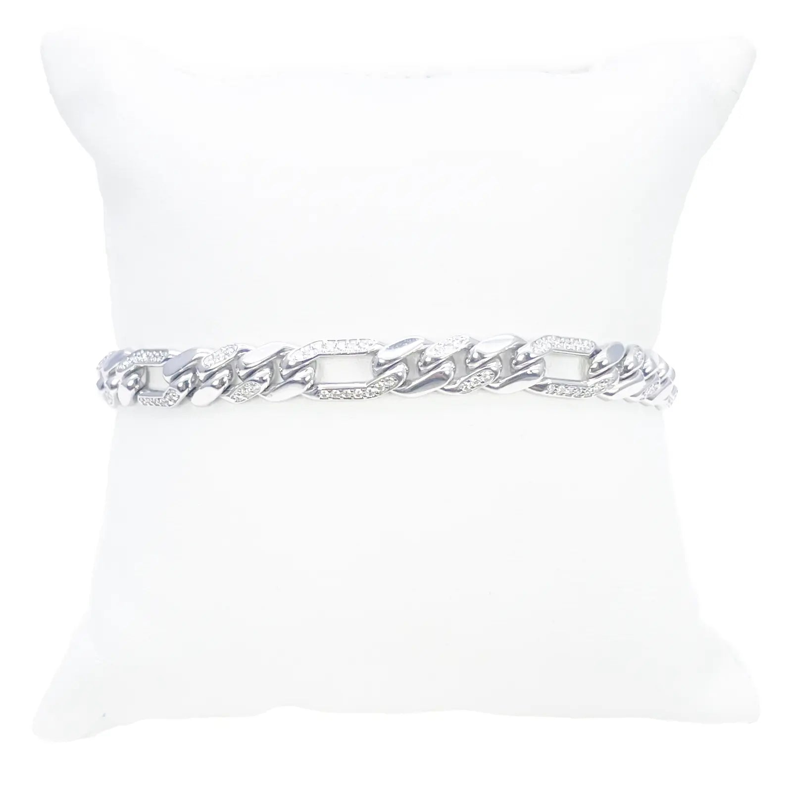 14ct Gold Natural Round Diamond Figaro Mens Bracelet 1.60ct 8 Inches  Diamond Bracelets