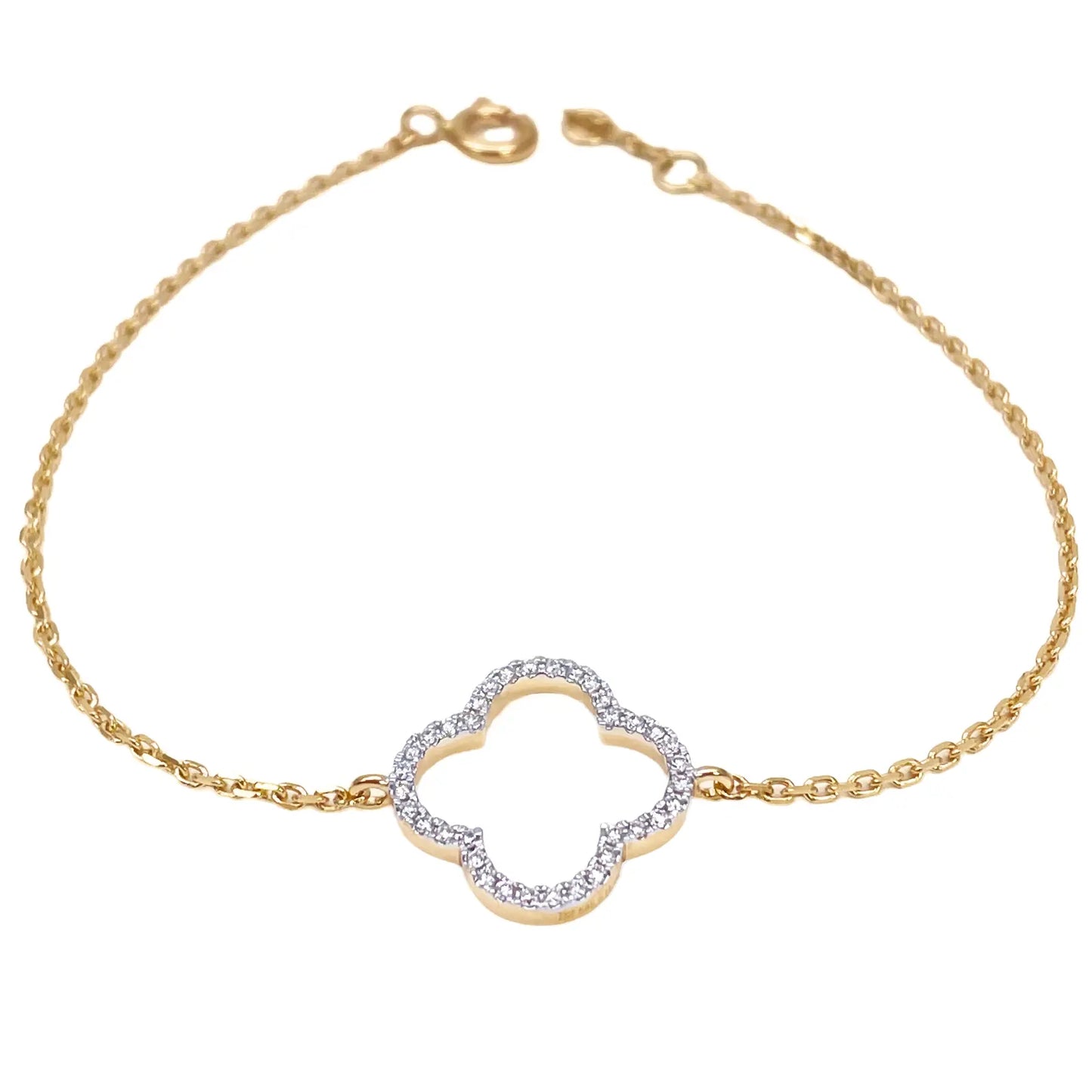 14ct Yellow Gold Elegant Open Flower Diamond Bracelet 0.15ct 7''inches  Diamond Bracelets