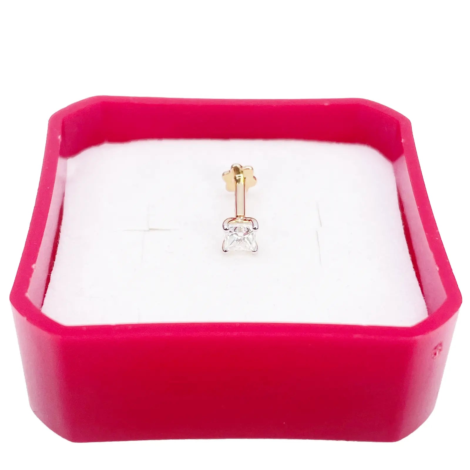 18ct Gold Natural Princess Diamond Nose Stud Pin 0.20ct 4 Claw Certified  Body Piercing