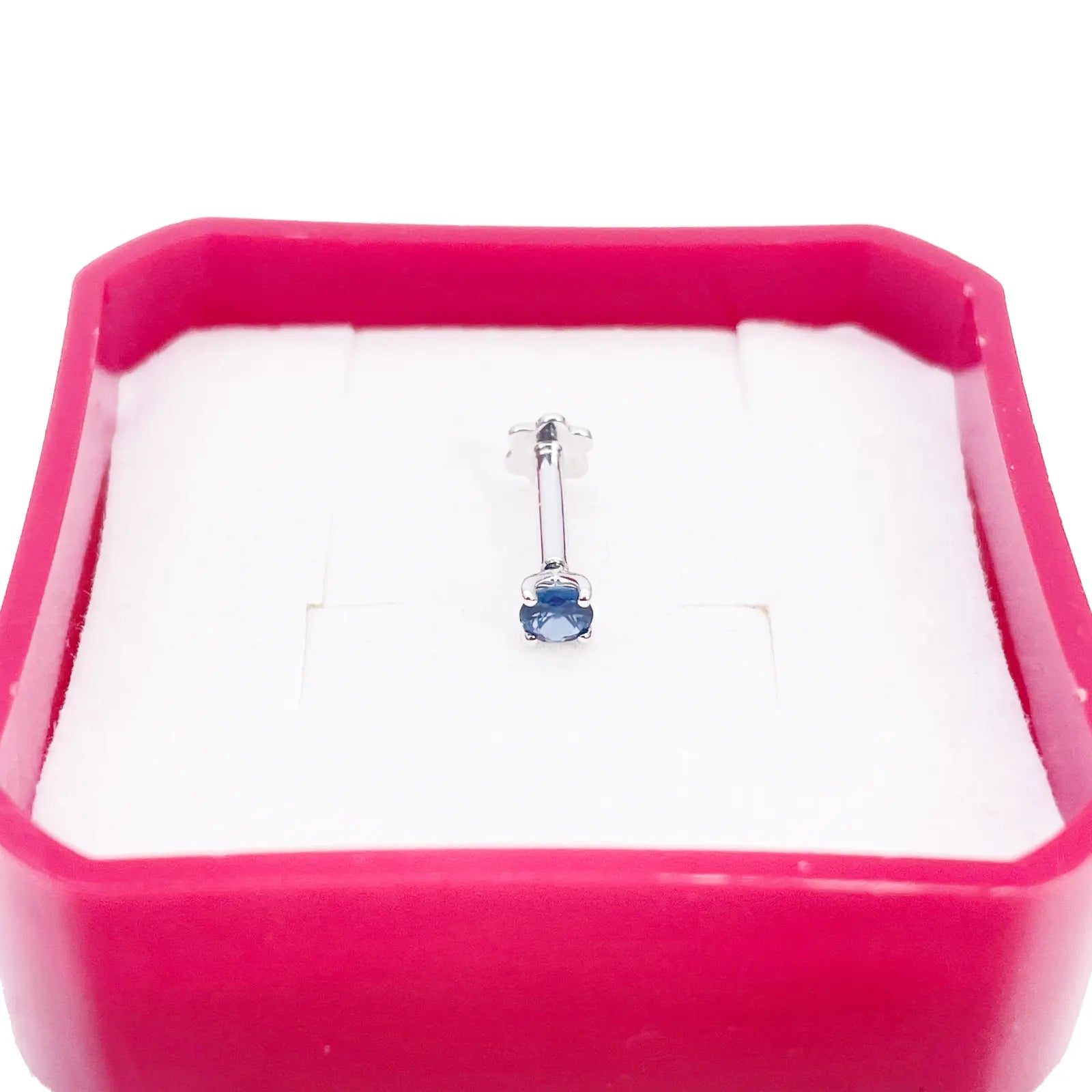 18ct Gold Natural Round Sapphire 4-Claw Nose Stud Pin 0.10ct 2.8mm Width 