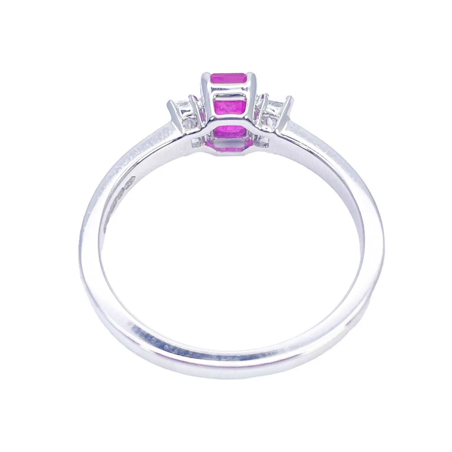 18ct Gold Ruby Diamond Ring Natural Baguette & Emerald Cut 0.85ct  Diamond Ring