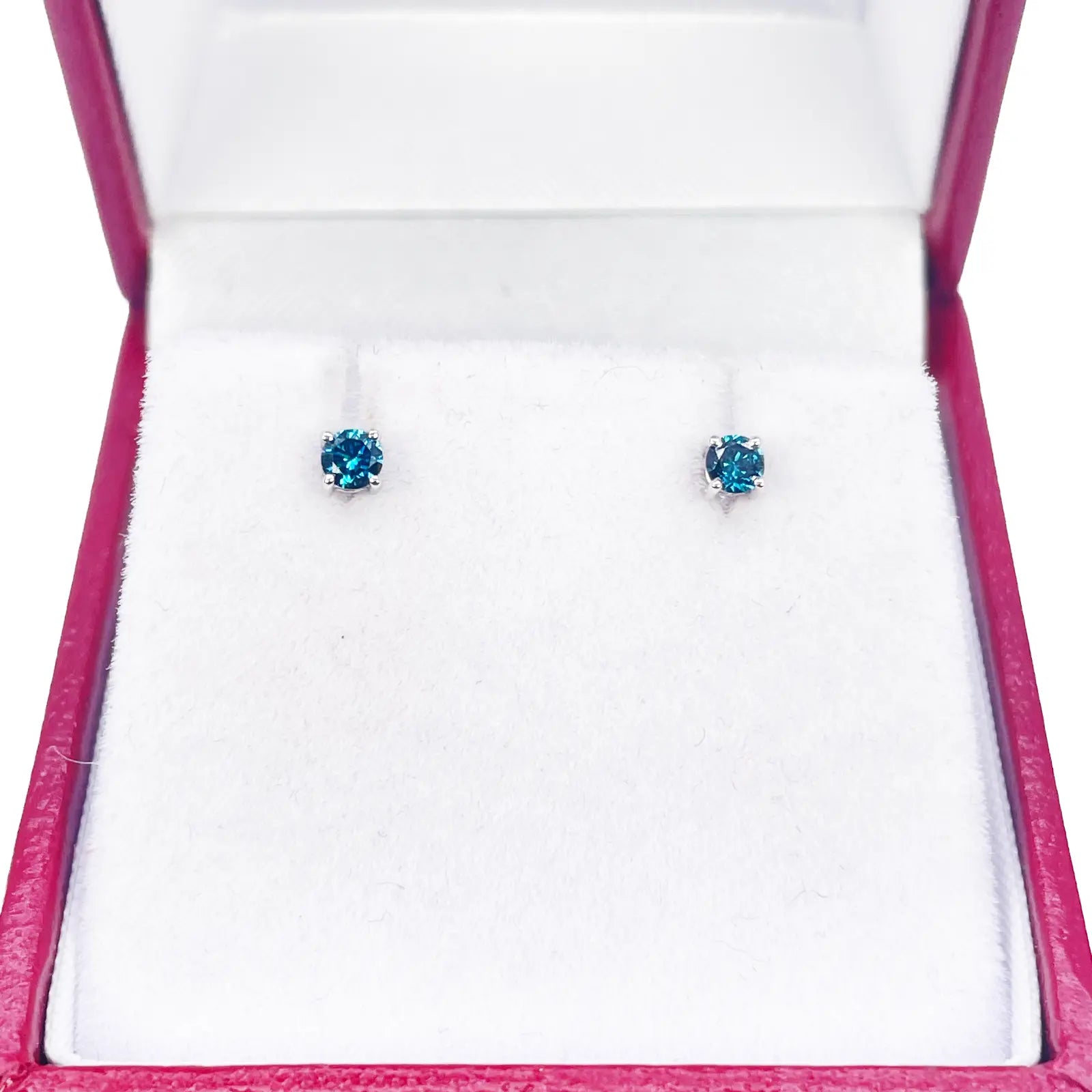 18ct Rose Gold & Natural Round 4-Claw Blue Diamond Children's Earrings 0.05ct 