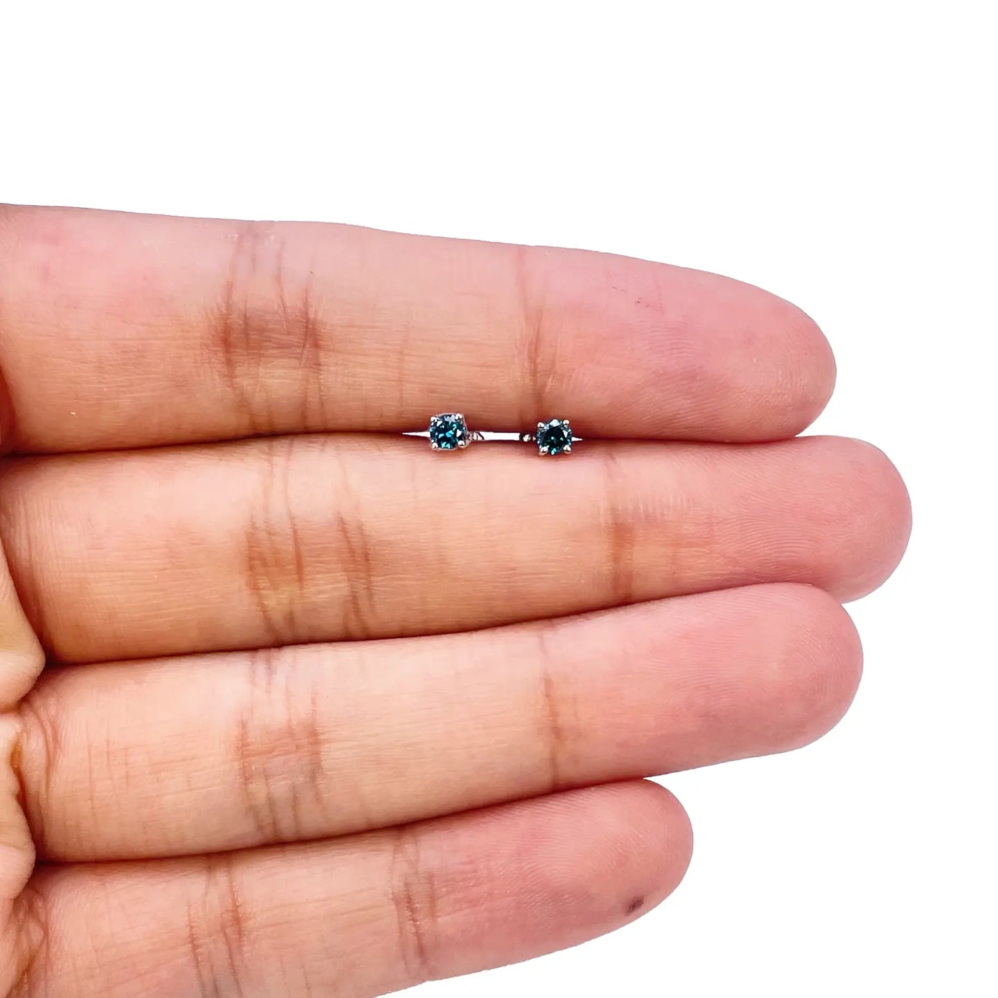 18ct Rose Gold & Natural Round 4-Claw Blue Diamond Children's Earrings 0.05ct 