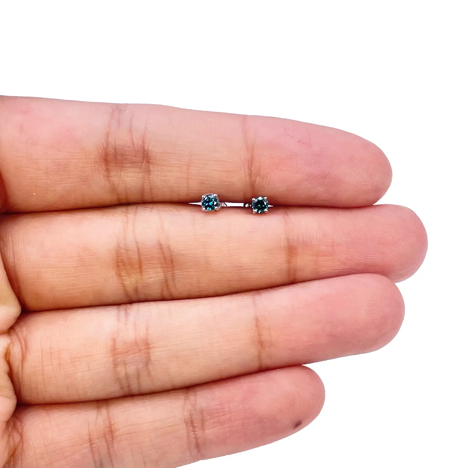 18ct Rose Gold & Natural Round 4-Claw Blue Diamond Children's Earrings 0.05ct 