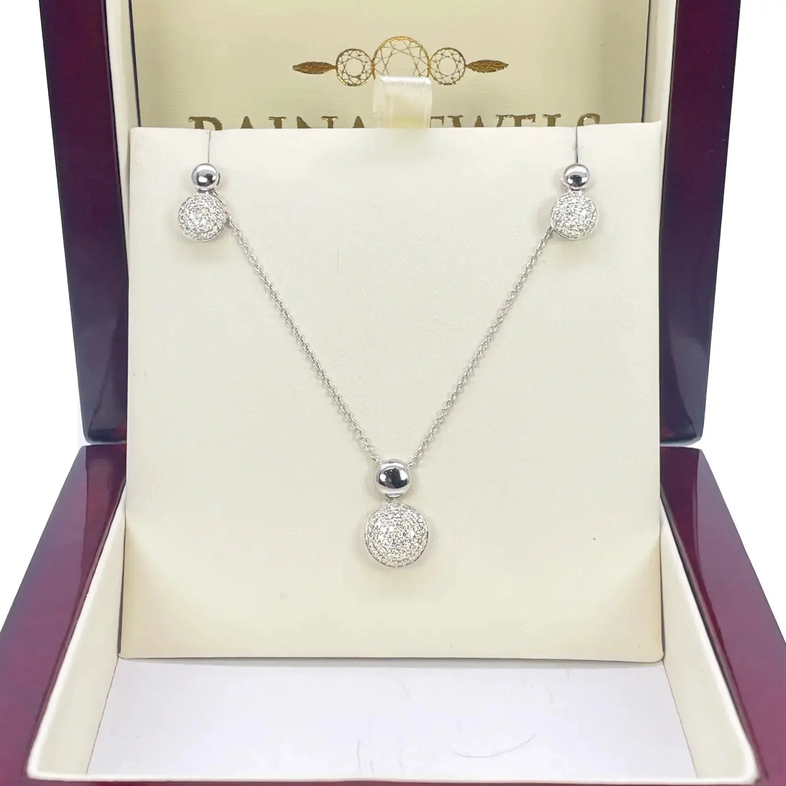 18ct White Gold Diamond Round Necklace Stud Earrings Matching Set 0.58ct 