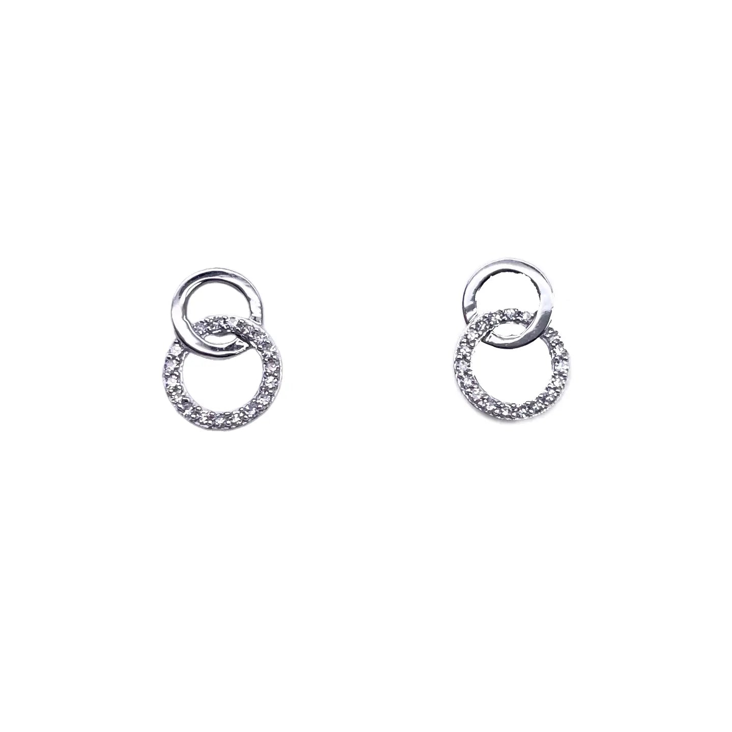 18ct White Gold Double Circle Natural Diamond Stud Earring 0.15ct 