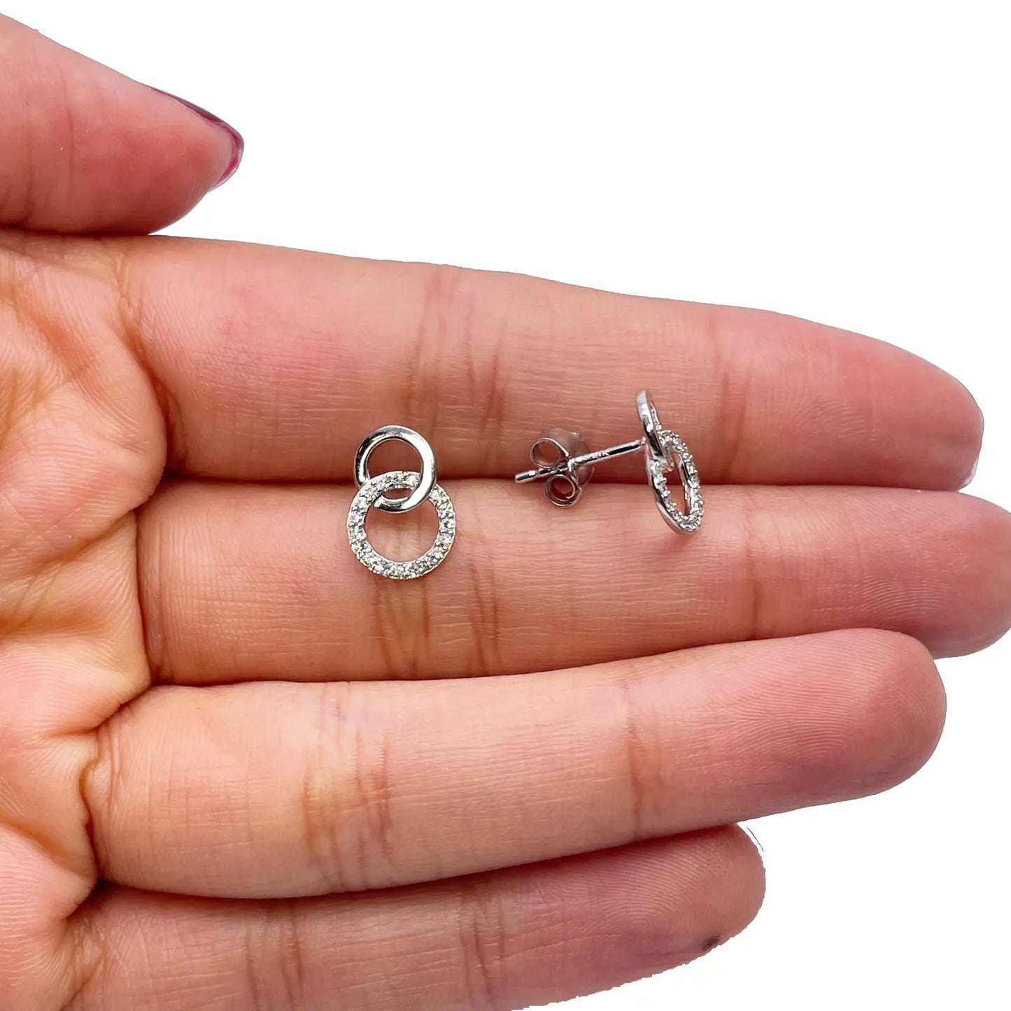 18ct White Gold Double Circle Natural Diamond Stud Earring 0.15ct 