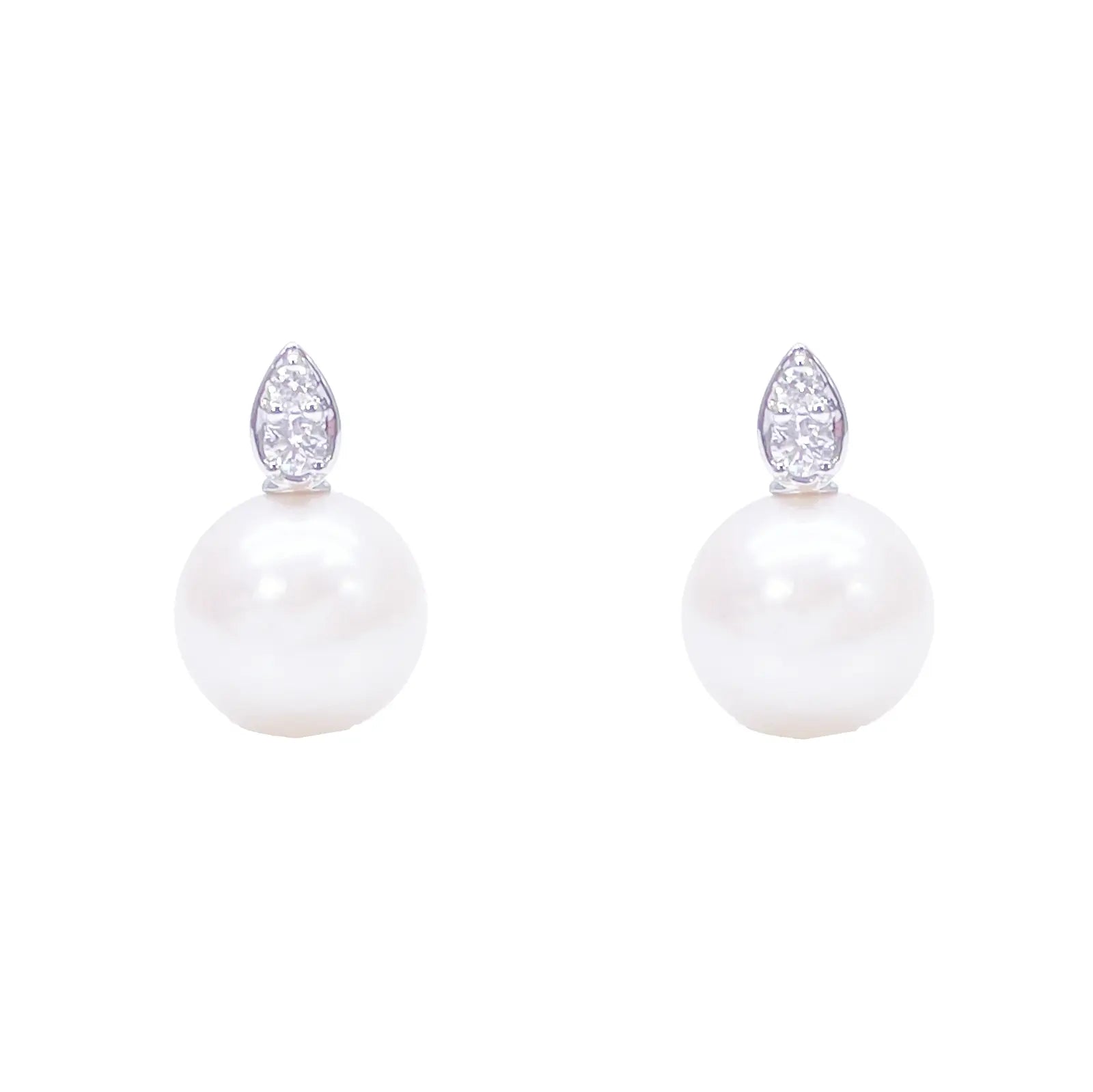 18ct White Gold Freshwater Pearl & Diamond Drop Pair Earrings 0.07ct 