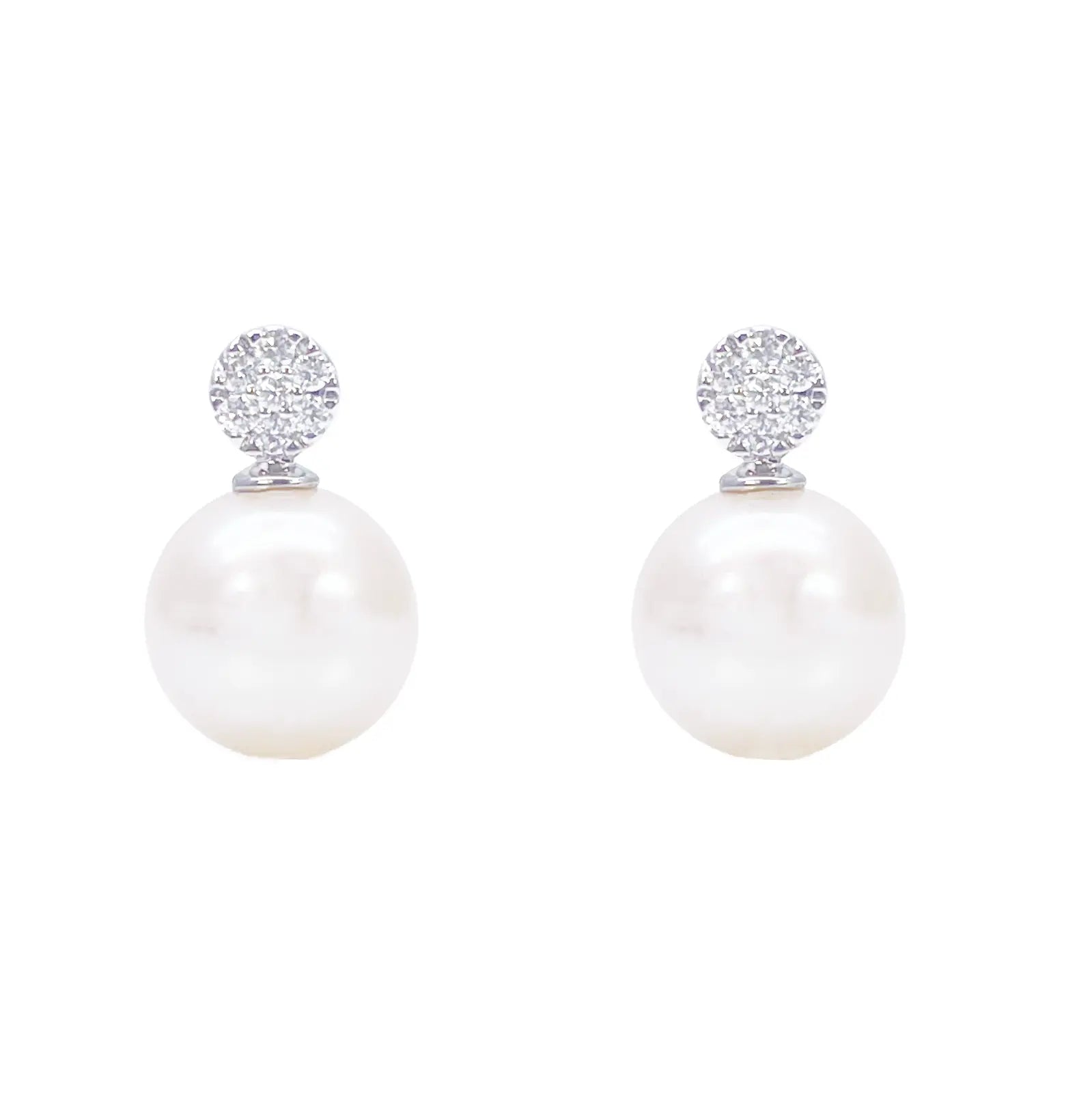 18ct White Gold Freshwater Pearl & Diamond Drop Pair Earrings 0.08ct 