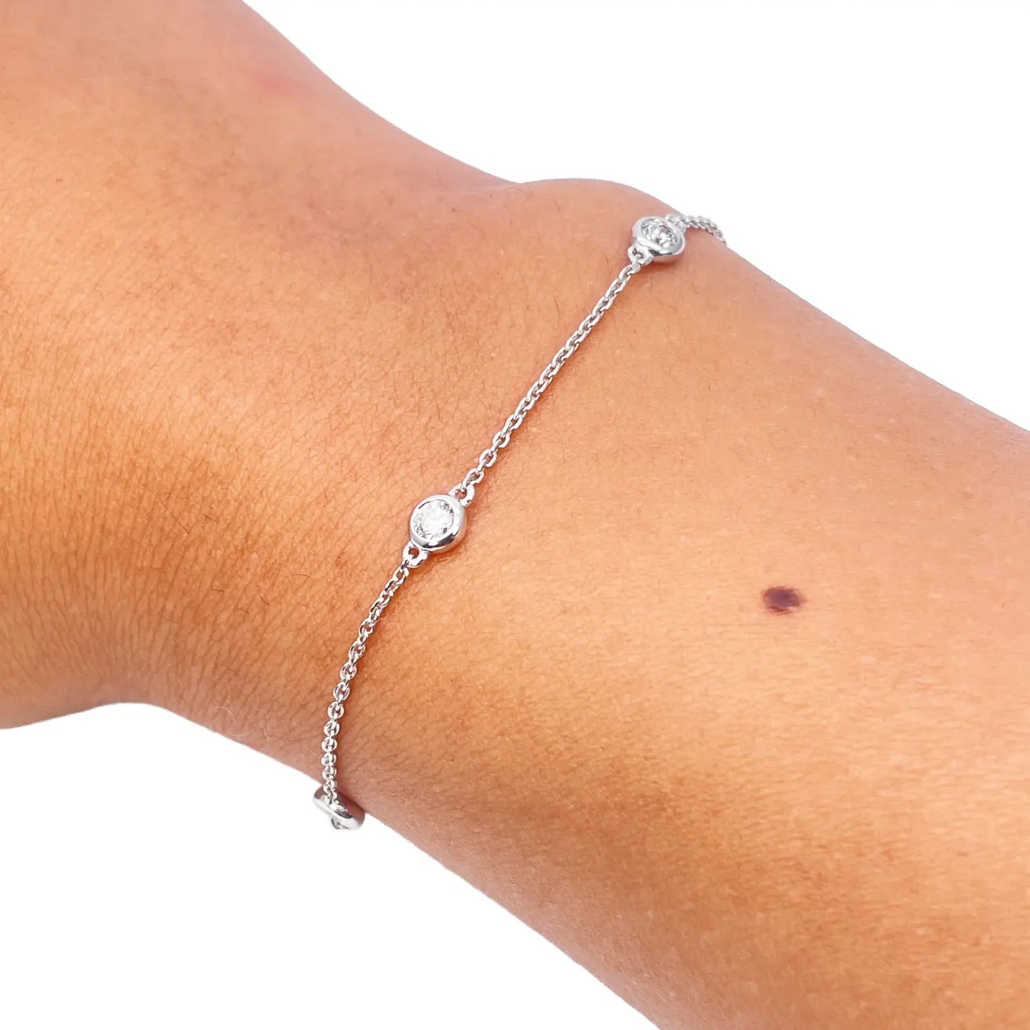 18ct White Gold Natural Diamond Bezel Bracelet 0.40ct 7''inches  Diamond Bracelets