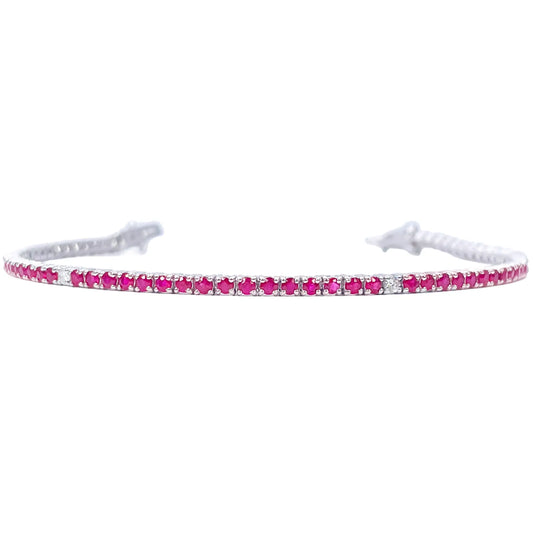 18ct White Gold Natural Round Ruby & Diamond Tennis Bracelet 2.94ct 7 Inches  Diamond Bracelets