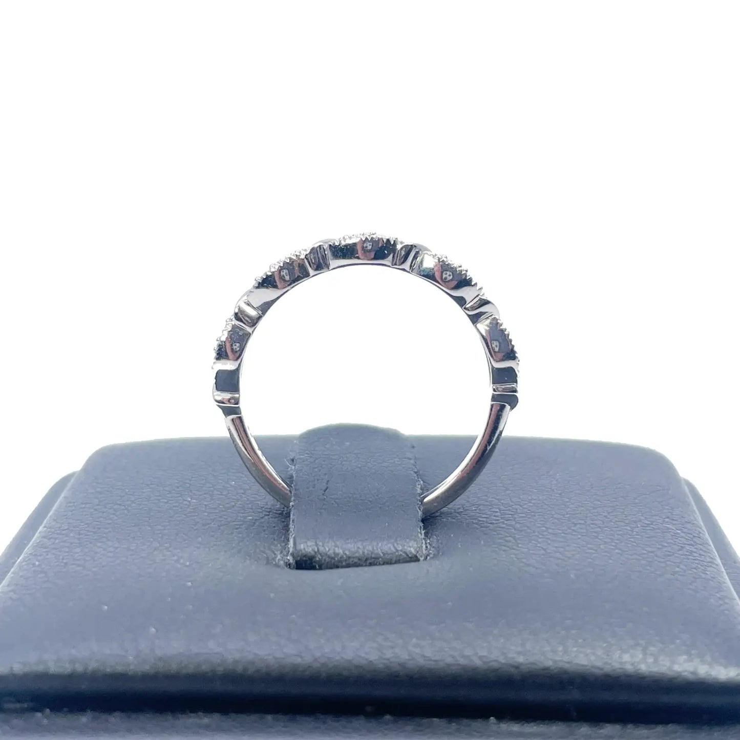 18ct White Gold Round Diamond Half  Eternity Milgrain Stackable Band 0.11ct  Diamond Ring