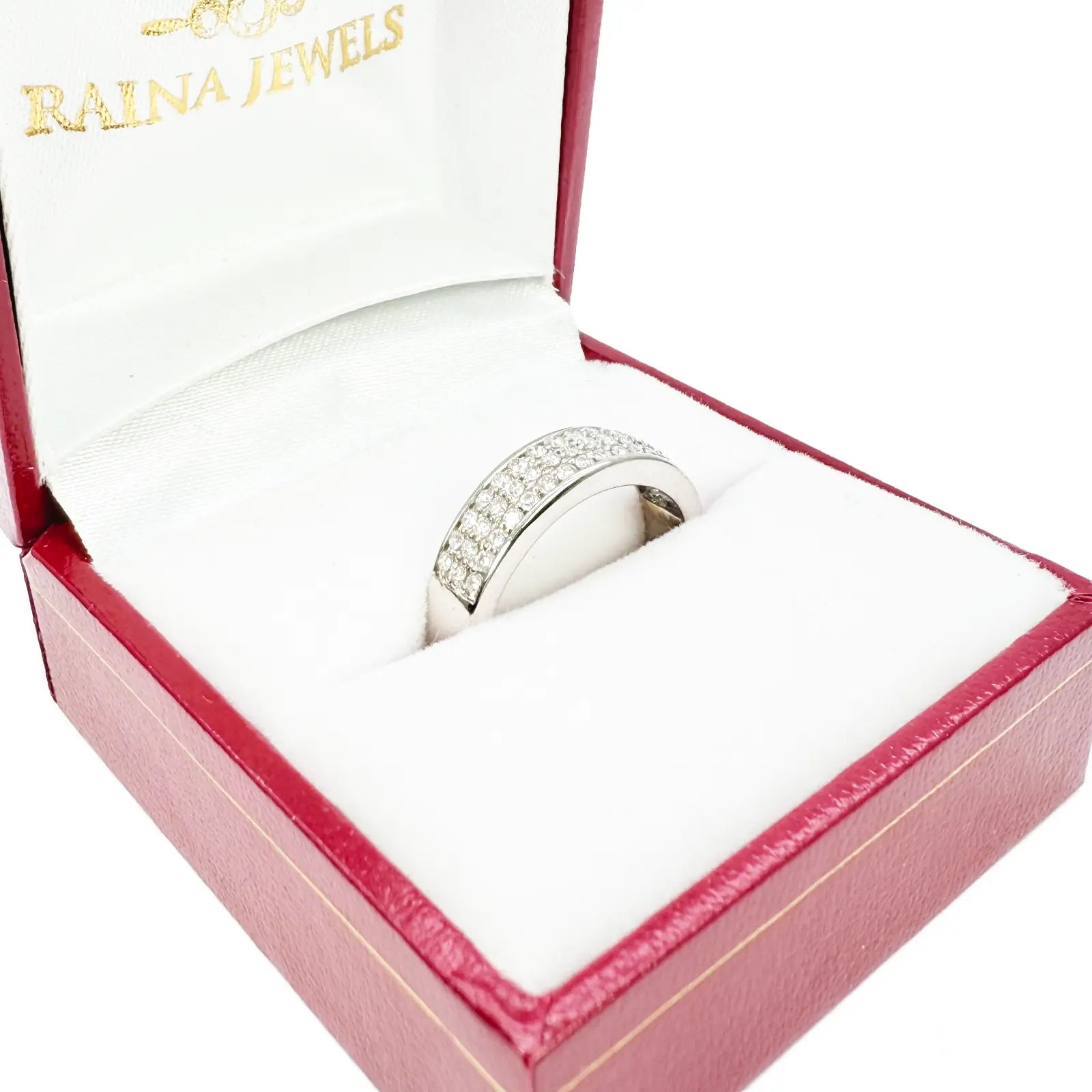 18ct White Gold Three Row Natural Diamond Half Eternity Wedding Band 0.45ct  Diamond Ring