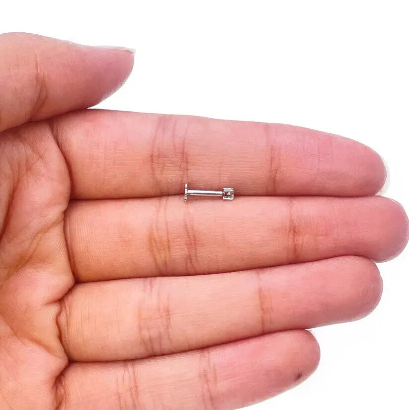 18ct White Or Yellow Gold Round Diamond Nose Stud Pin 0.07ct 4 claw 2.6mm  Body Piercings