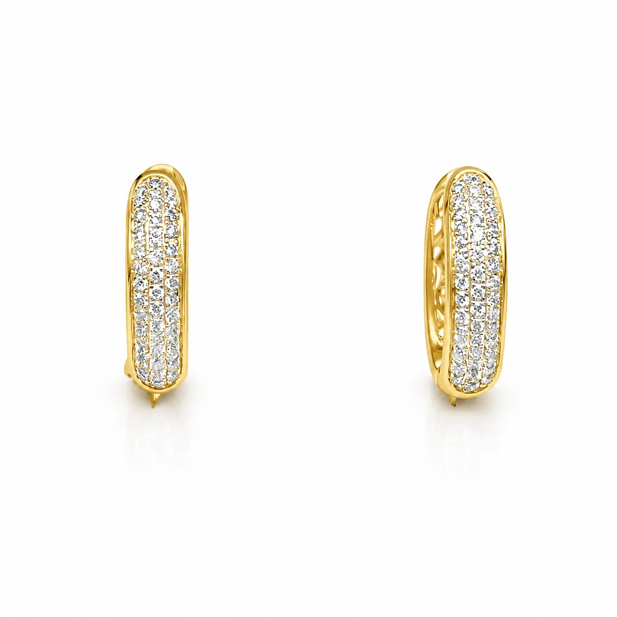18ct Yellow Gold 3 Row Diamond Pair Of Hoop Huggies Earrings 0.29ct  Diamond earring