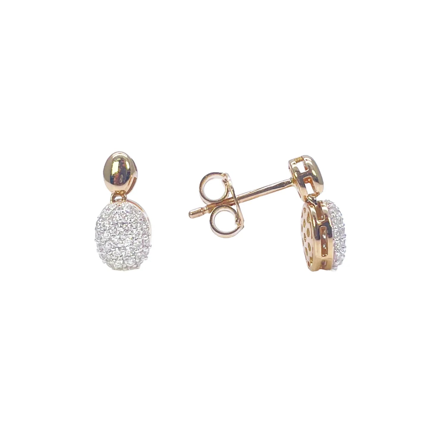 18ct Yellow Gold Diamond Oval Necklace Stud Earrings Matching Set 0.53ct 