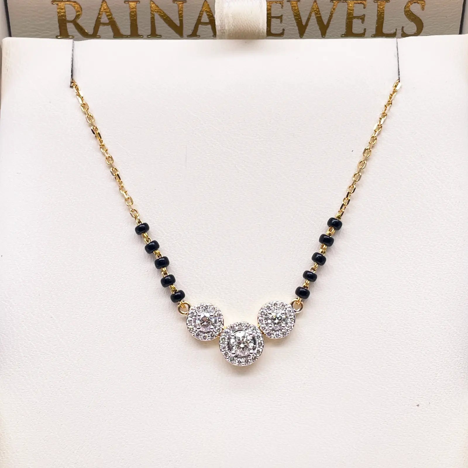 18ct Yellow Gold Natural Diamond 0.62ct Triple Halo Pendant Mangalsutra Necklace Hallmarked  Mangalsutra Chains