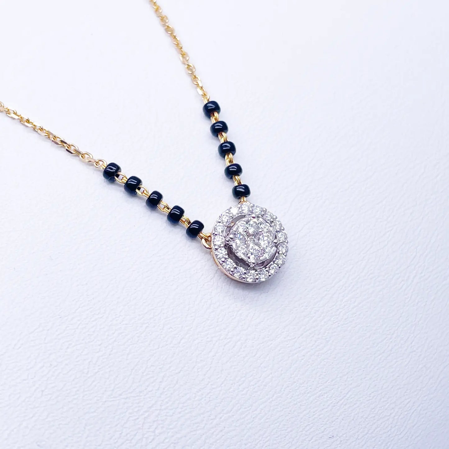18ct Yellow Gold Natural Diamond Cushion Pendant Mangalsutra Necklace 0.45ct IGI  Mangalsutra Chains