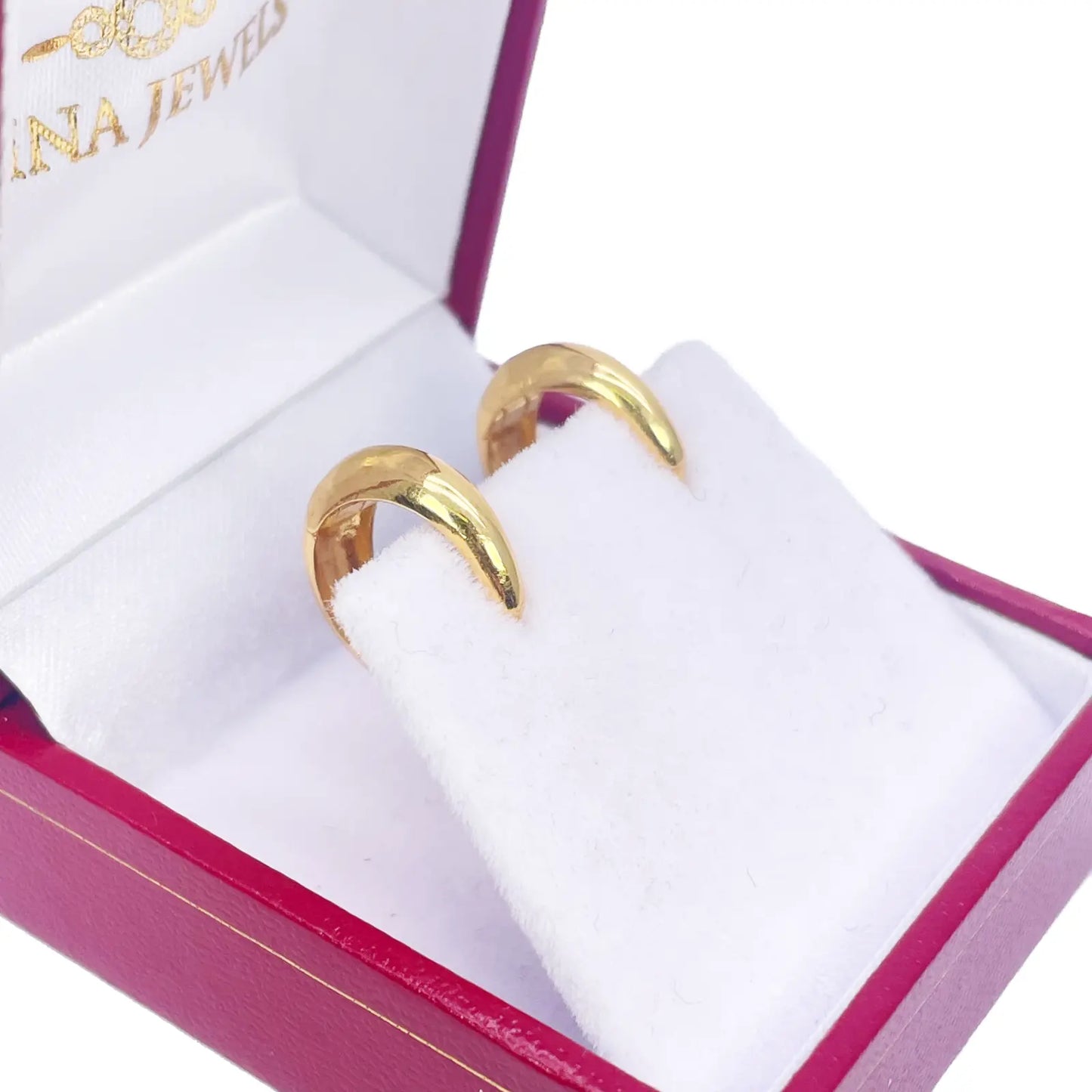 18ct Yellow Gold Pair Of High Polished Dome Hoop Huggie Earrings 10.8mm Diameter 