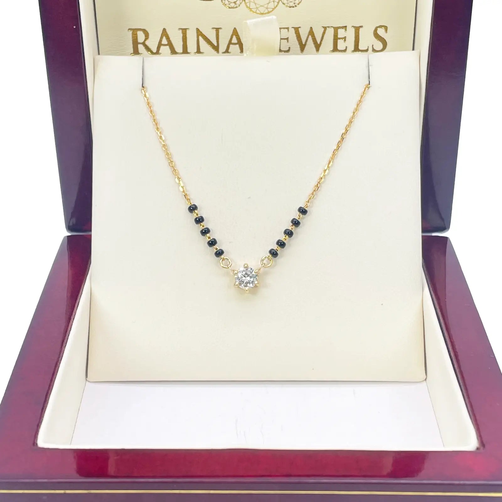 18ct YellowGold Lab Grown Diamond 6-Claw 0.50ct Beaded Mangalsutra Necklace IGI  Mangalsutra Chains