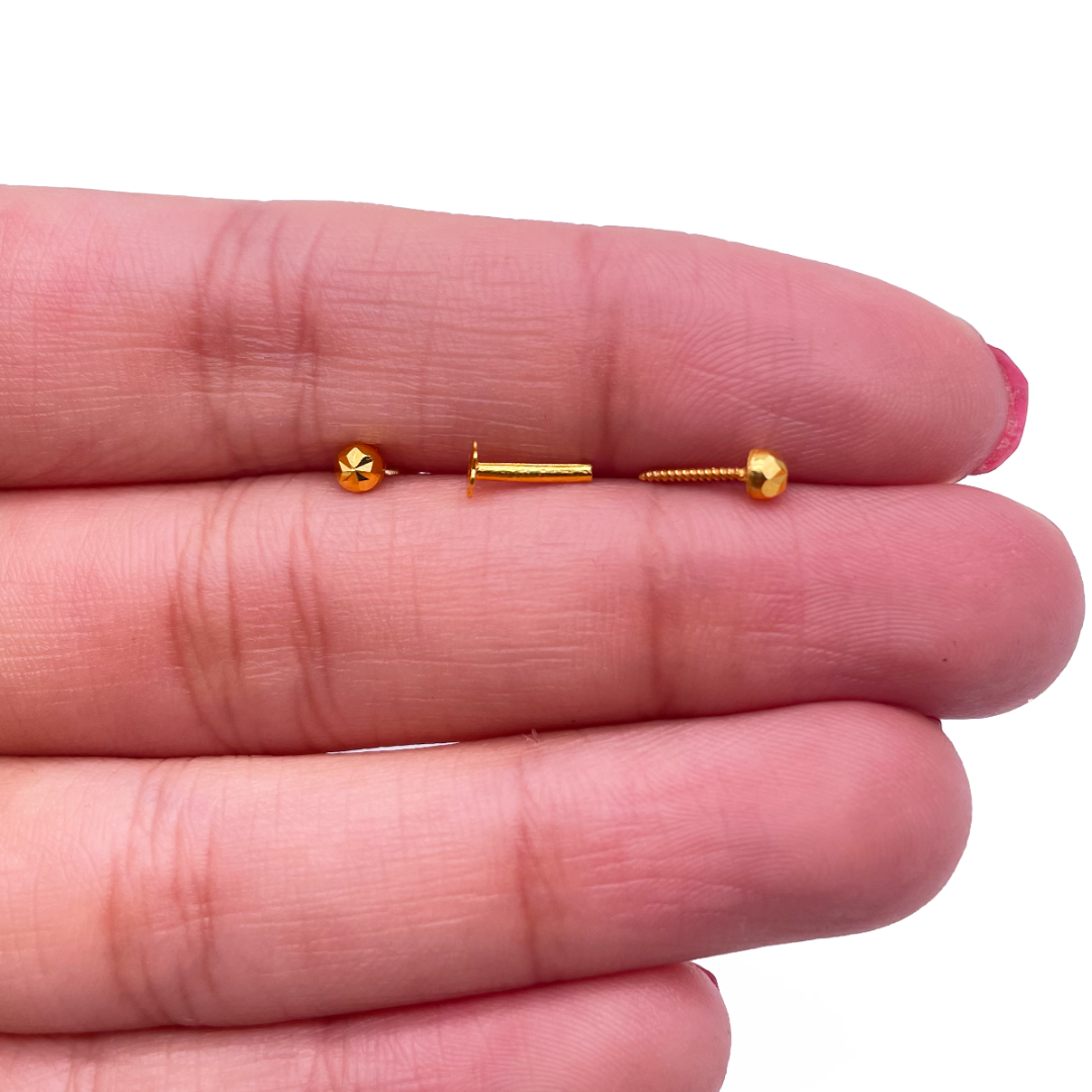 22ct Yellow Gold Diamond Cut Flower Round Ball Children's Earrings 3.6mm