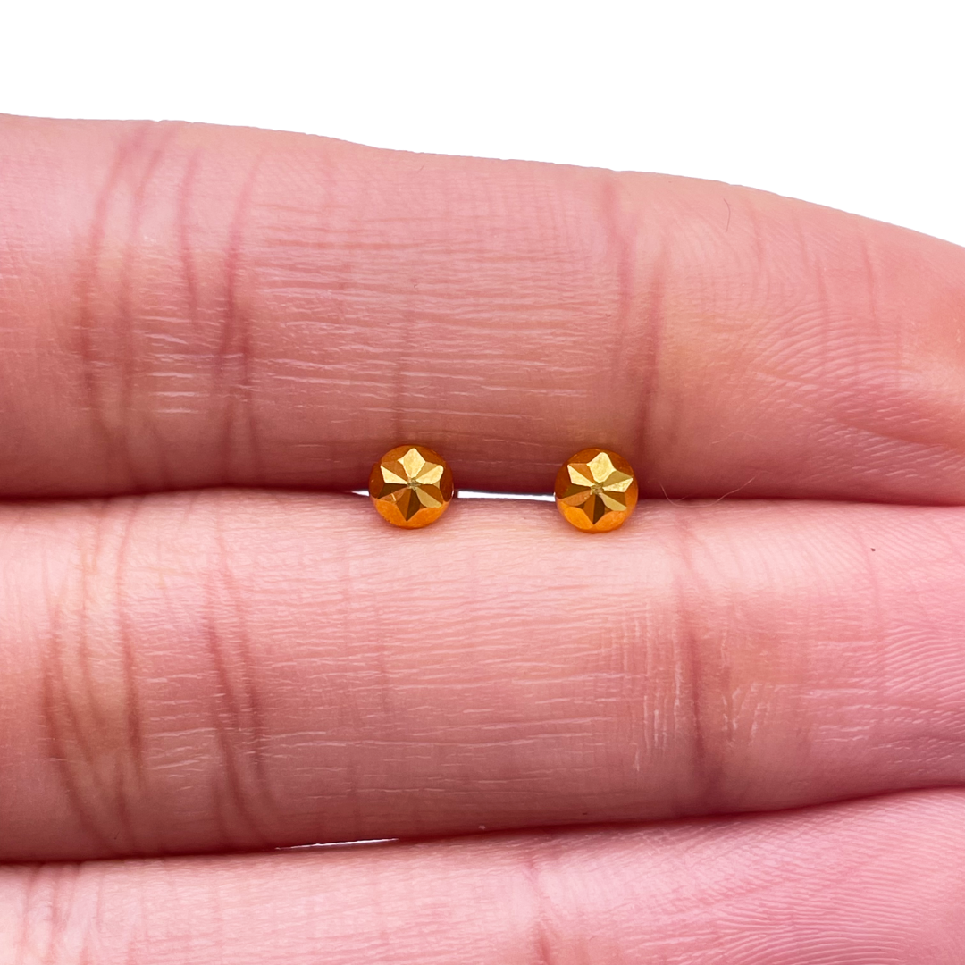 22ct Yellow Gold Diamond Cut Flower Round Ball Children's Earrings 3.6mm