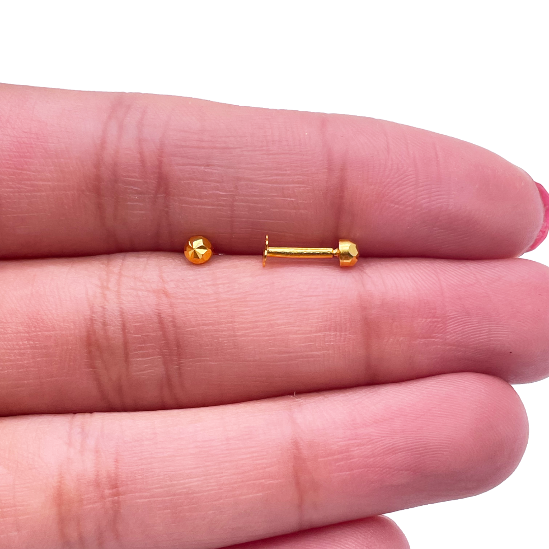 22ct Yellow Gold Diamond Cut Flower Round Ball Children's Earrings 3.6mm