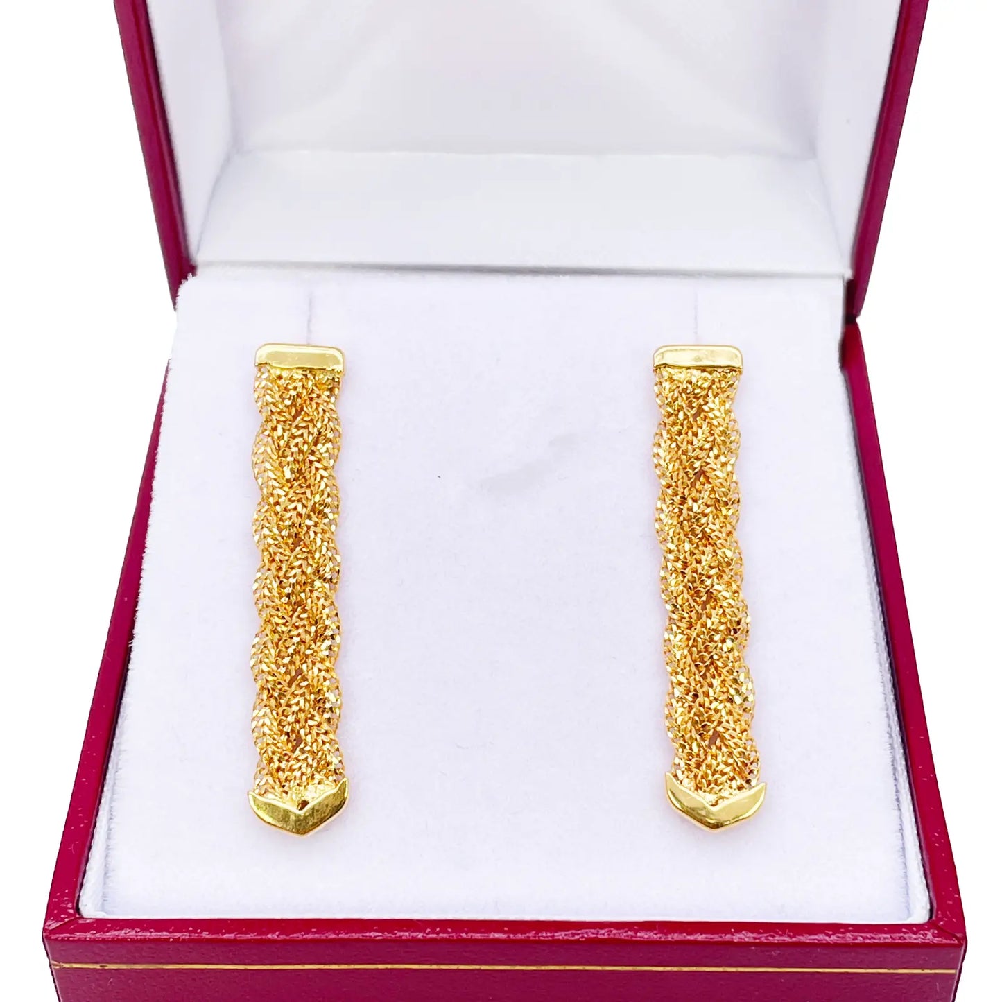 22ct Gold Filigree Earrings Braided Drop Studs 38x6.5mm 