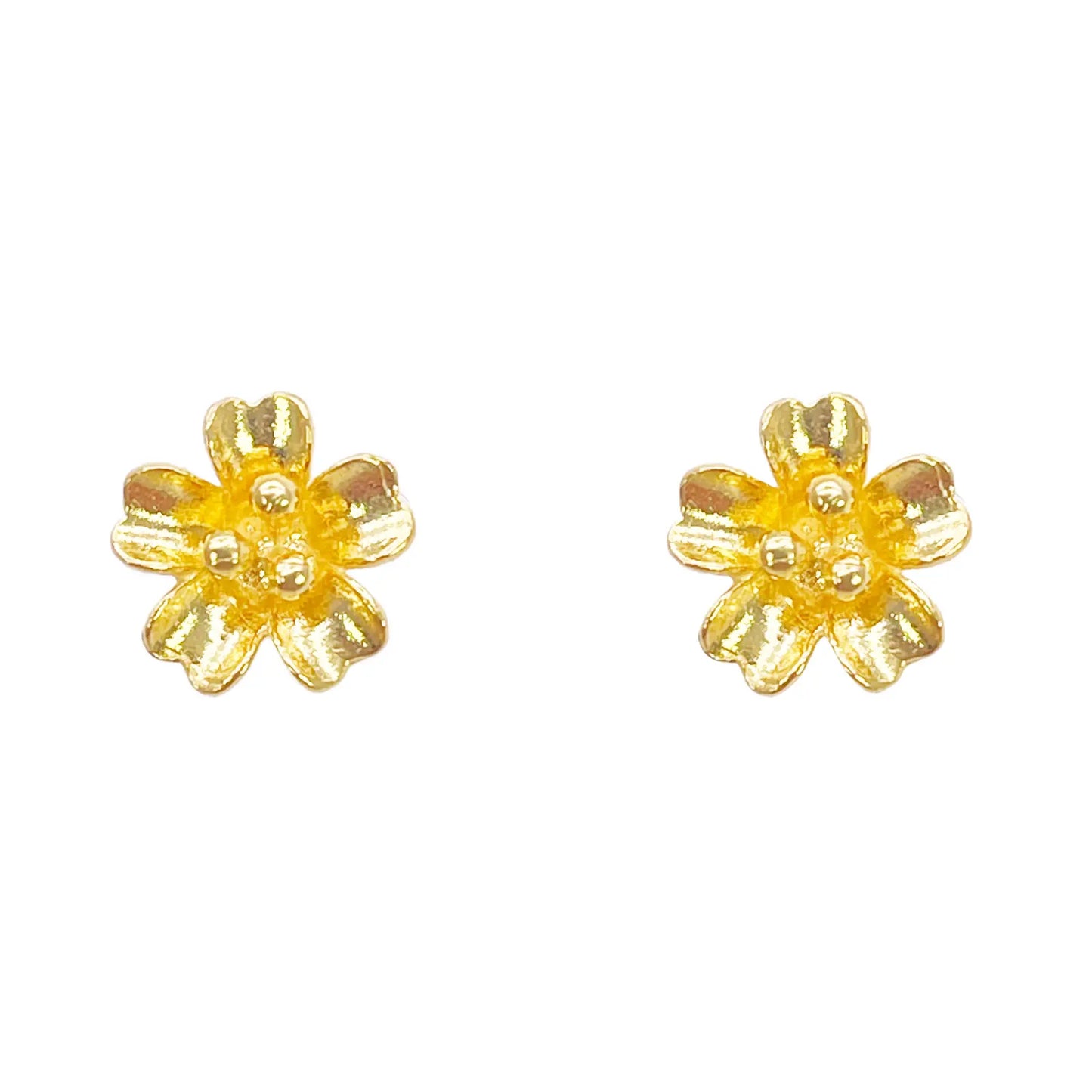 22ct Gold Floral Stud Earrings High Polish Flower Design 7.8mm Width 