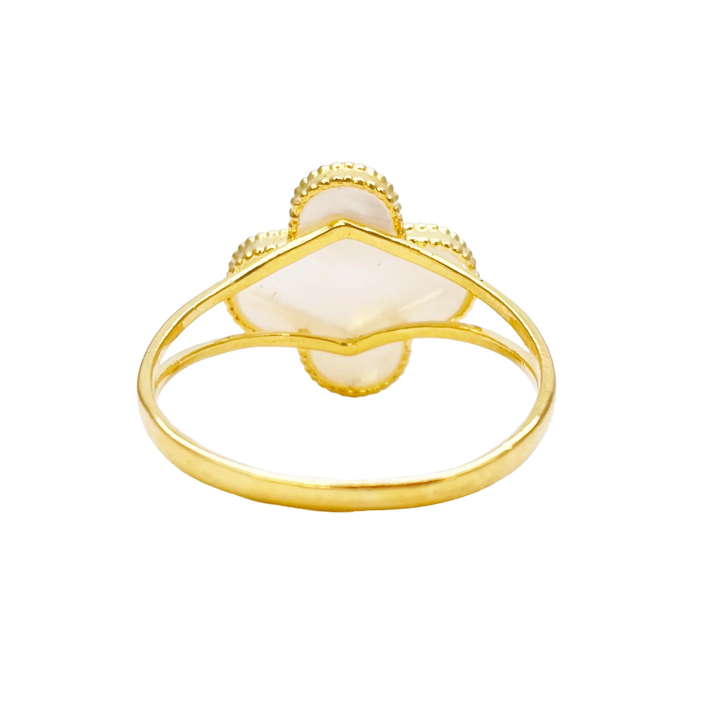 22ct Gold Leaf Ring Trendy Mother Of Pearl Split Shank - 13mm Width  Gold Ring