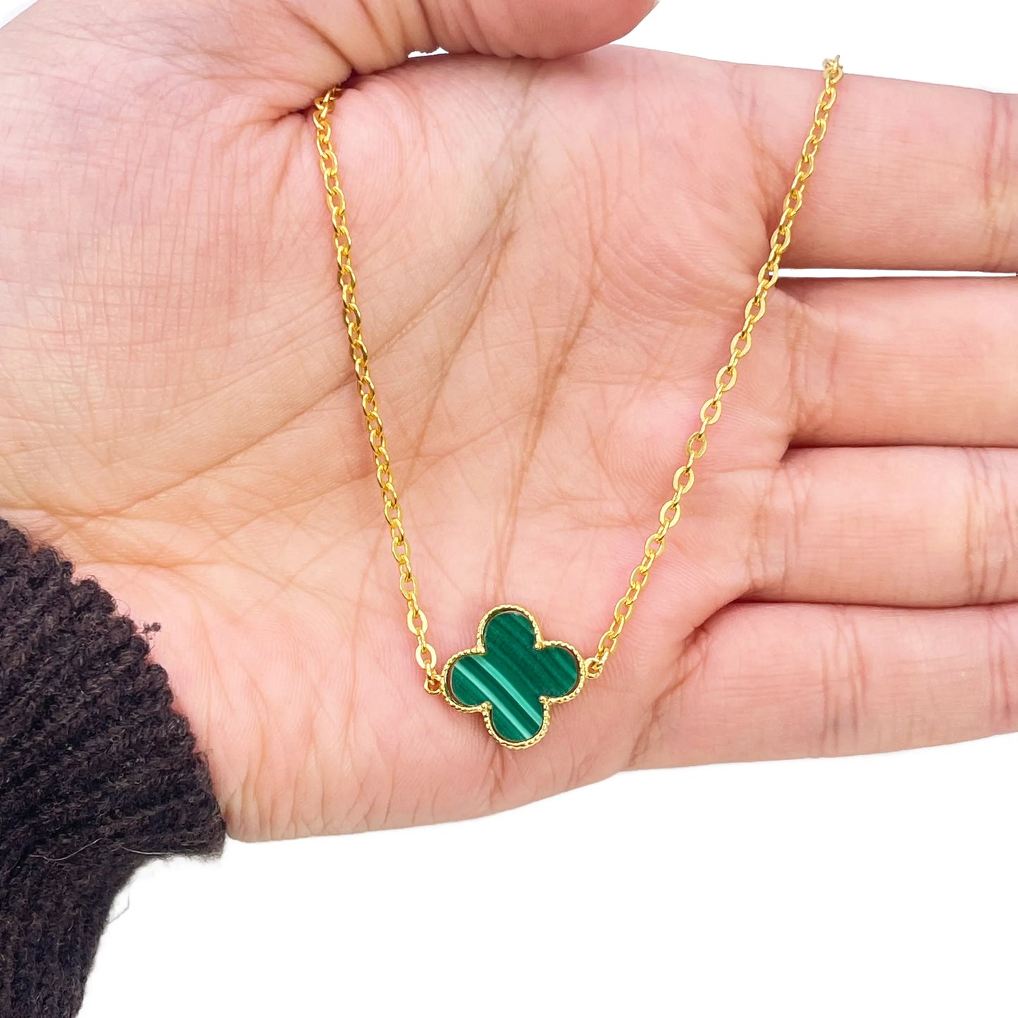22ct Gold Malachite Flower Necklace - 17-18 Inches - 13.5mm Width 