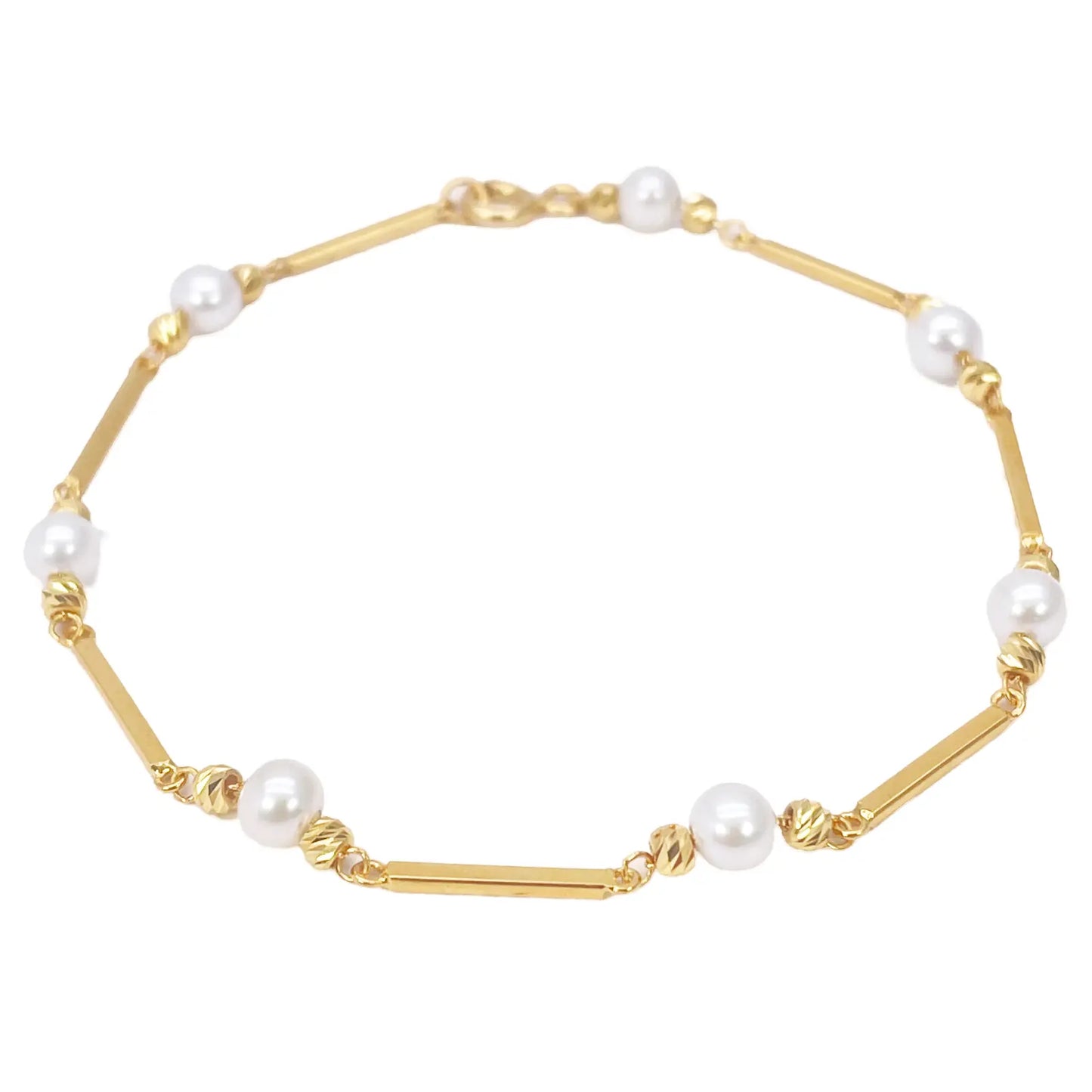 22ct Gold Pearl Bracelet Bar Link Seven Freshwater Pearls 7 Inches 