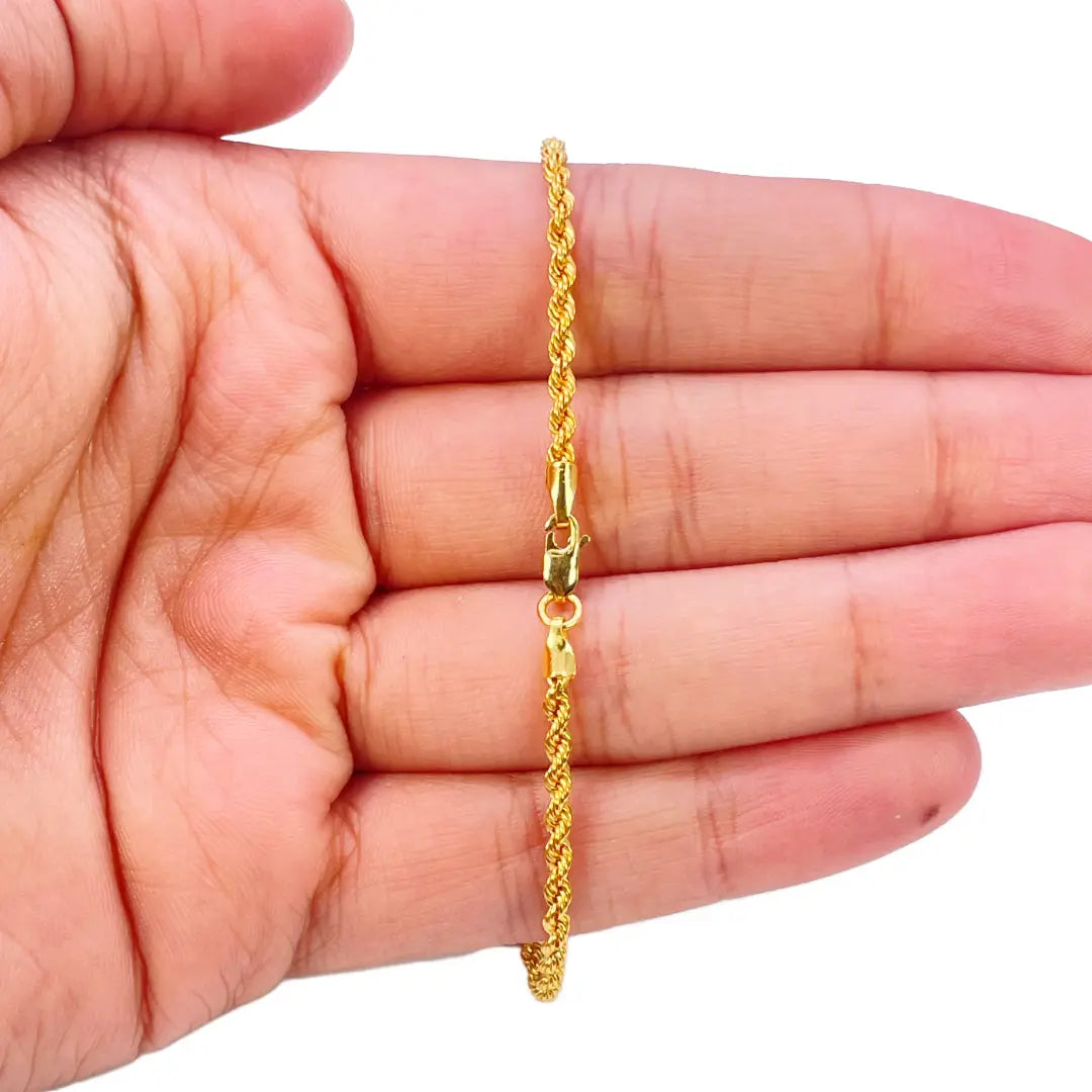 22ct Gold Rope Chain Bracelet Lightweight 7 Inches 2.2 mm  Gold Bracelet